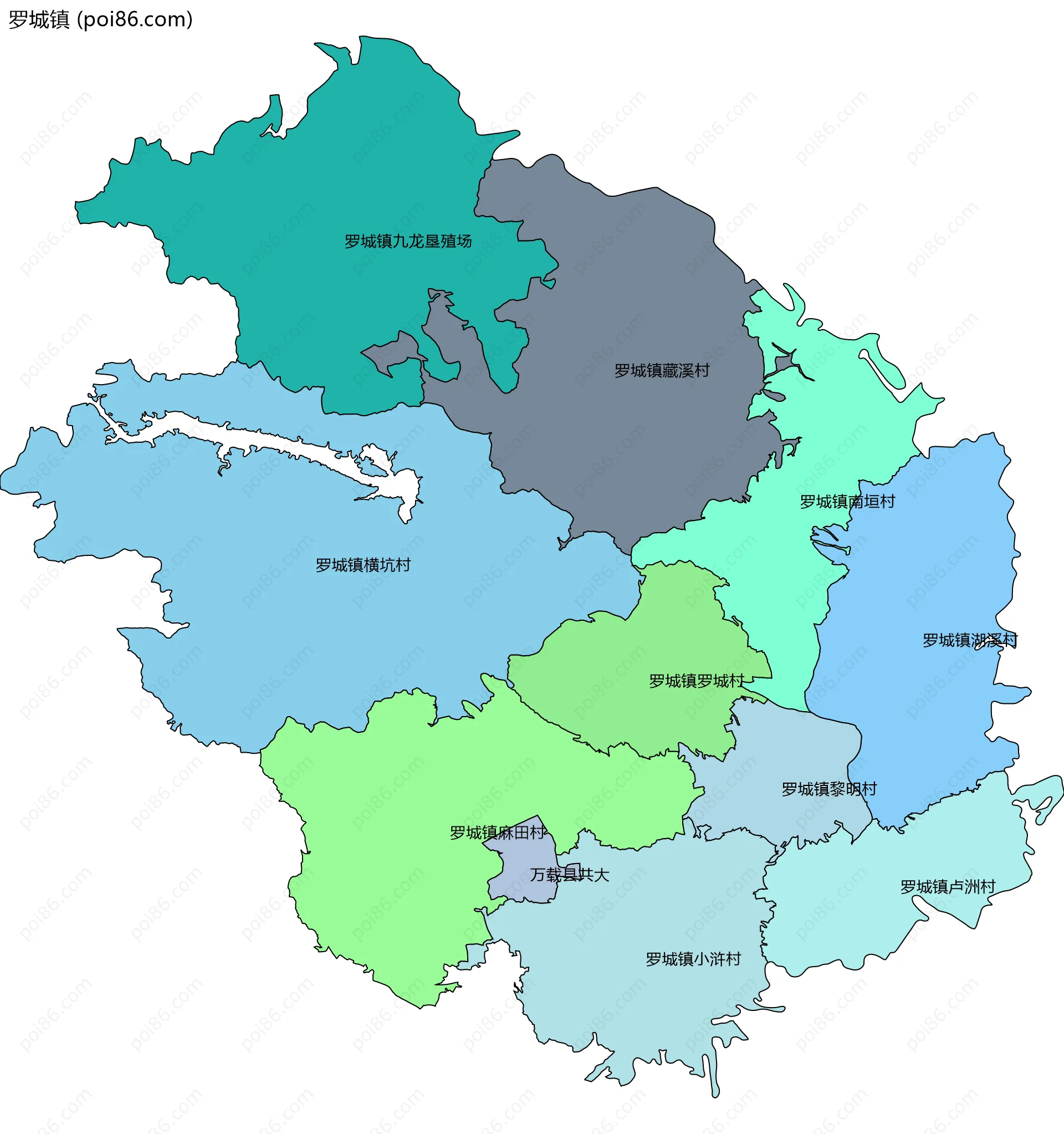 罗城镇边界地图(五级行政区划)