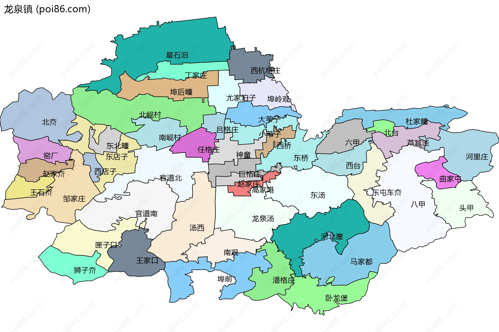龙泉镇边界地图(五级行政区划)