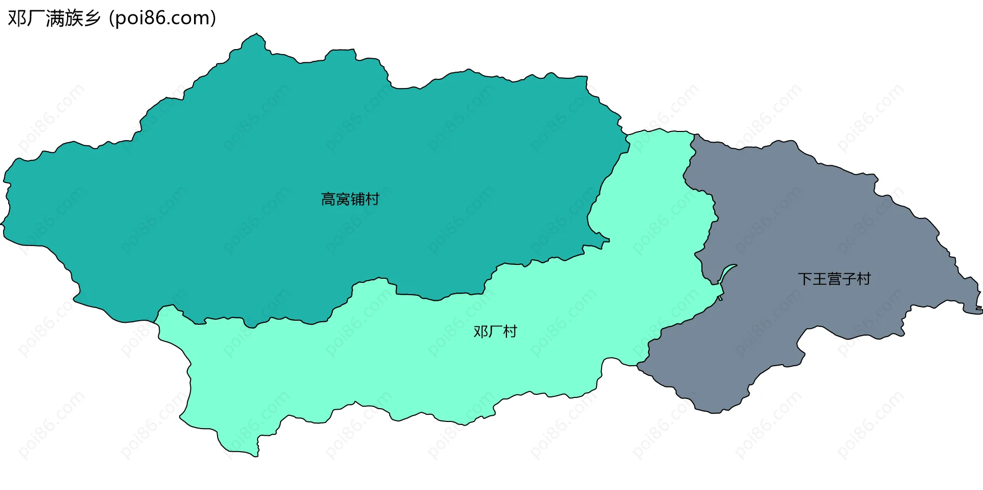 邓厂满族乡边界地图(五级行政区划)