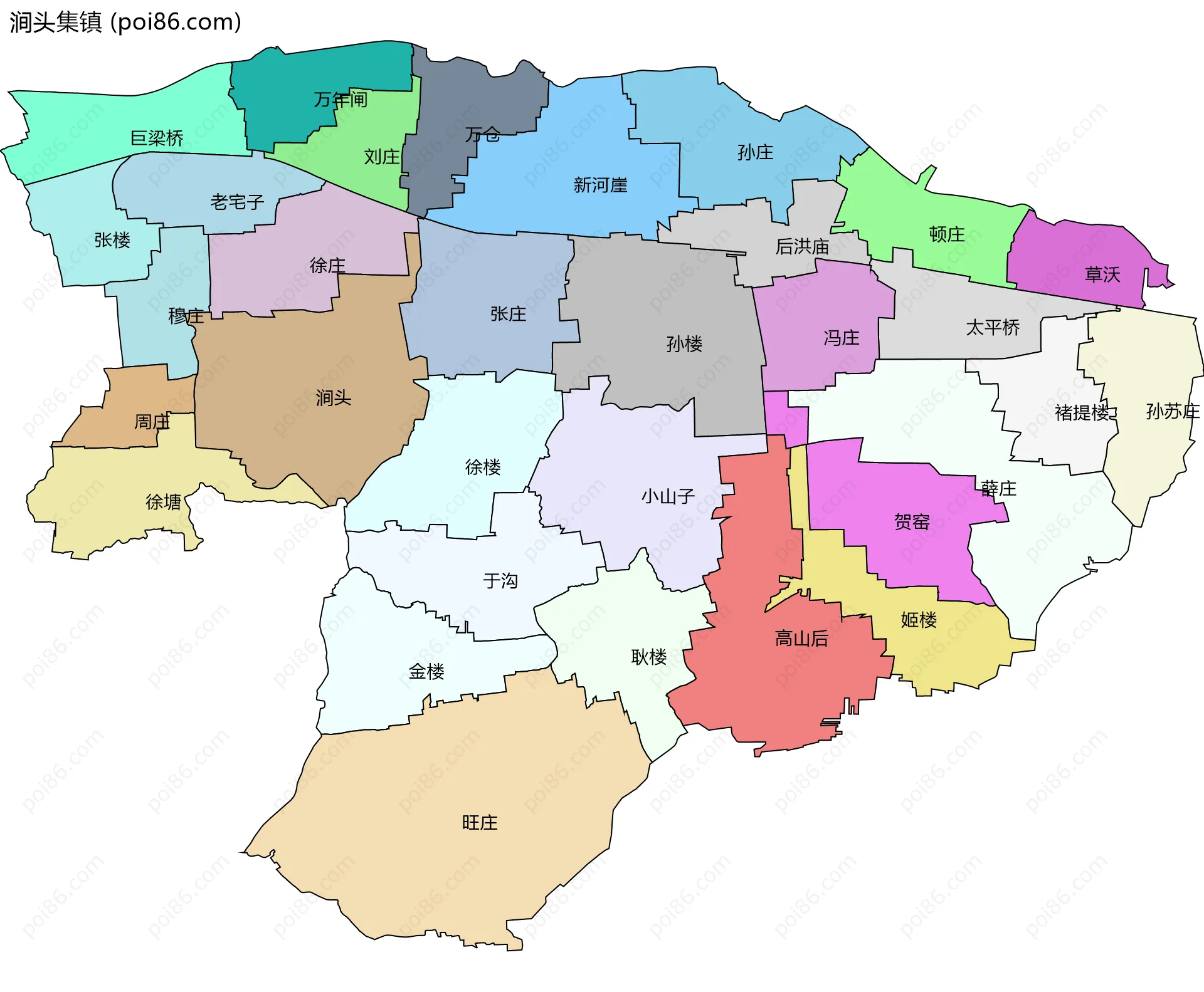 涧头集镇边界地图(五级行政区划)