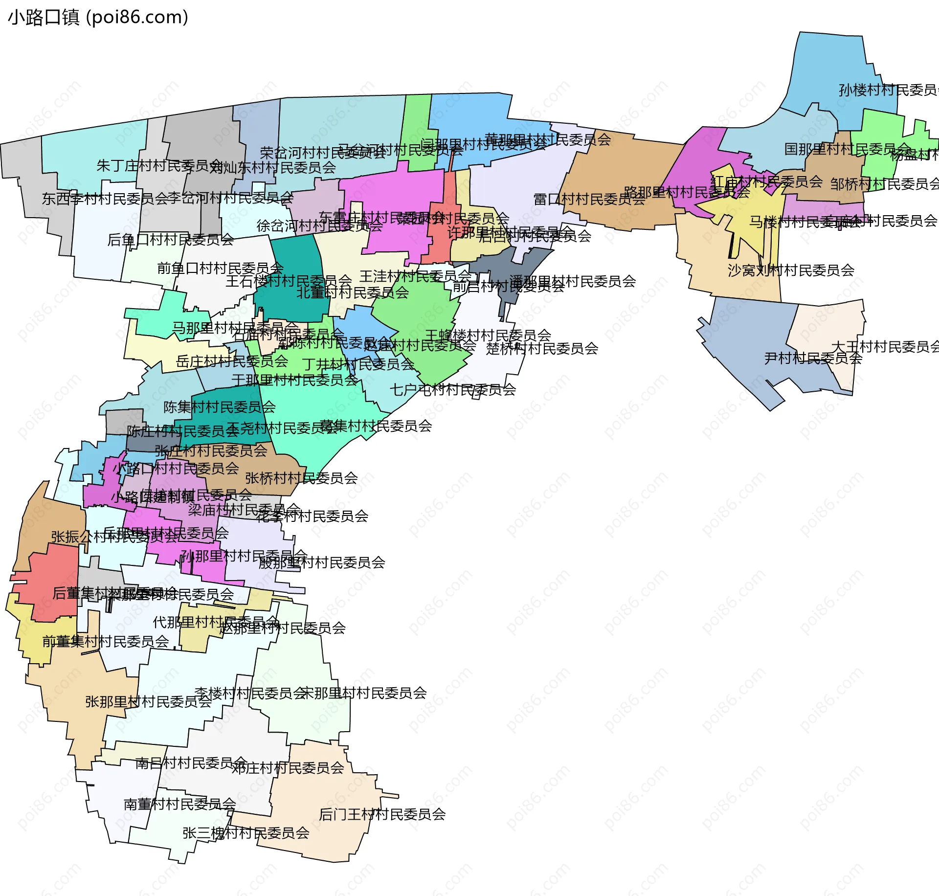 小路口镇边界地图(五级行政区划)