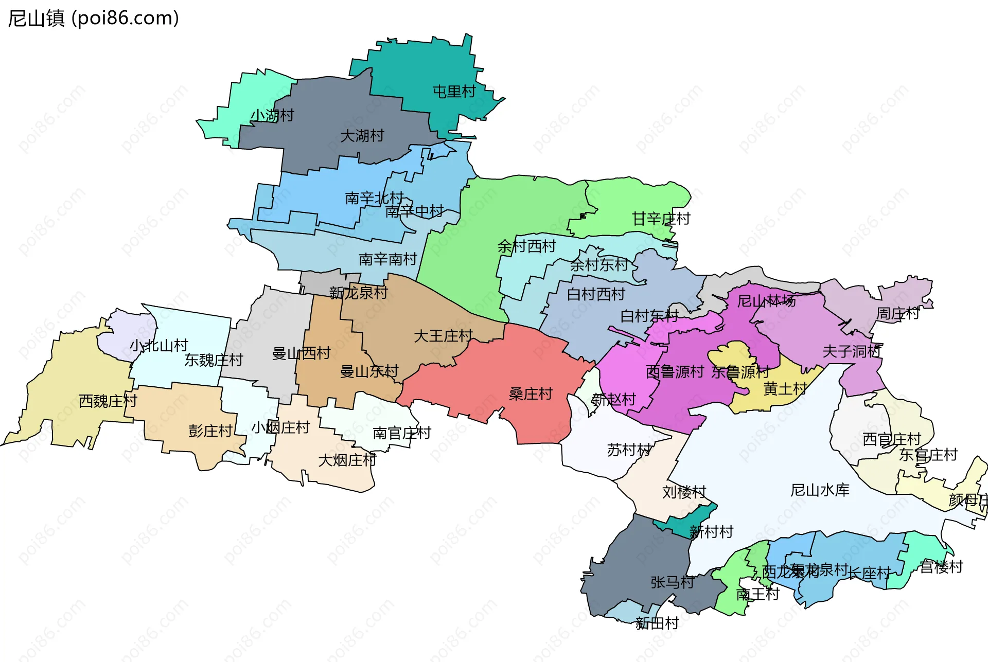 尼山镇边界地图(五级行政区划)