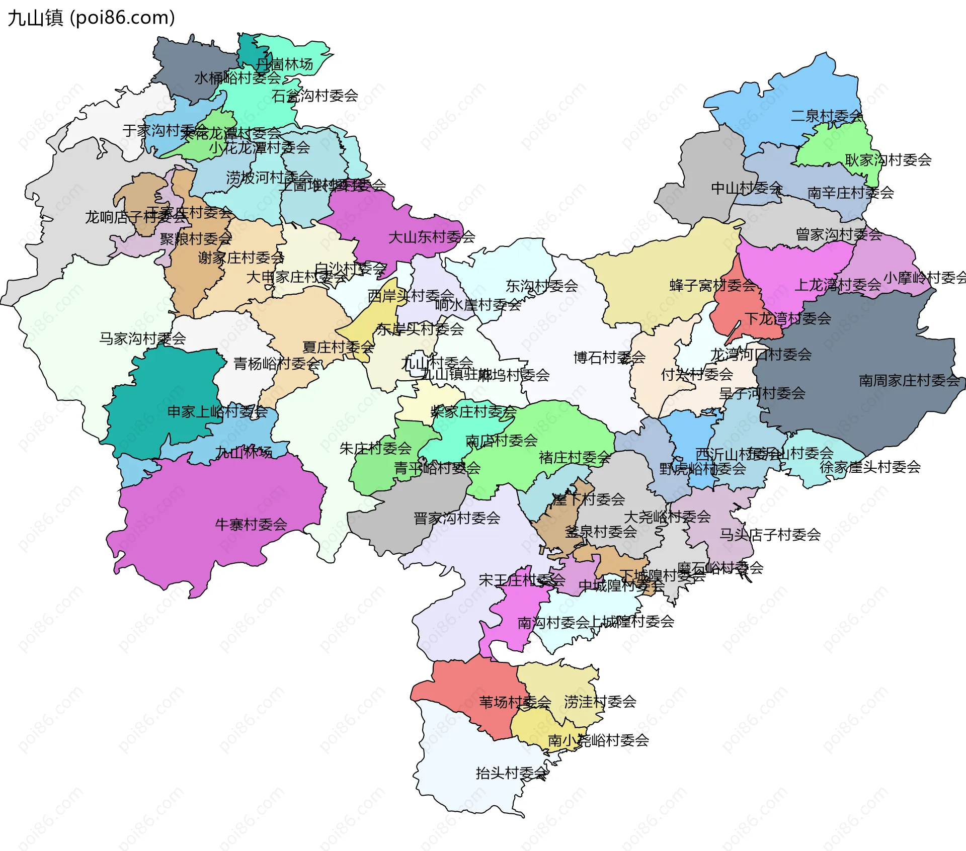 九山镇边界地图(五级行政区划)
