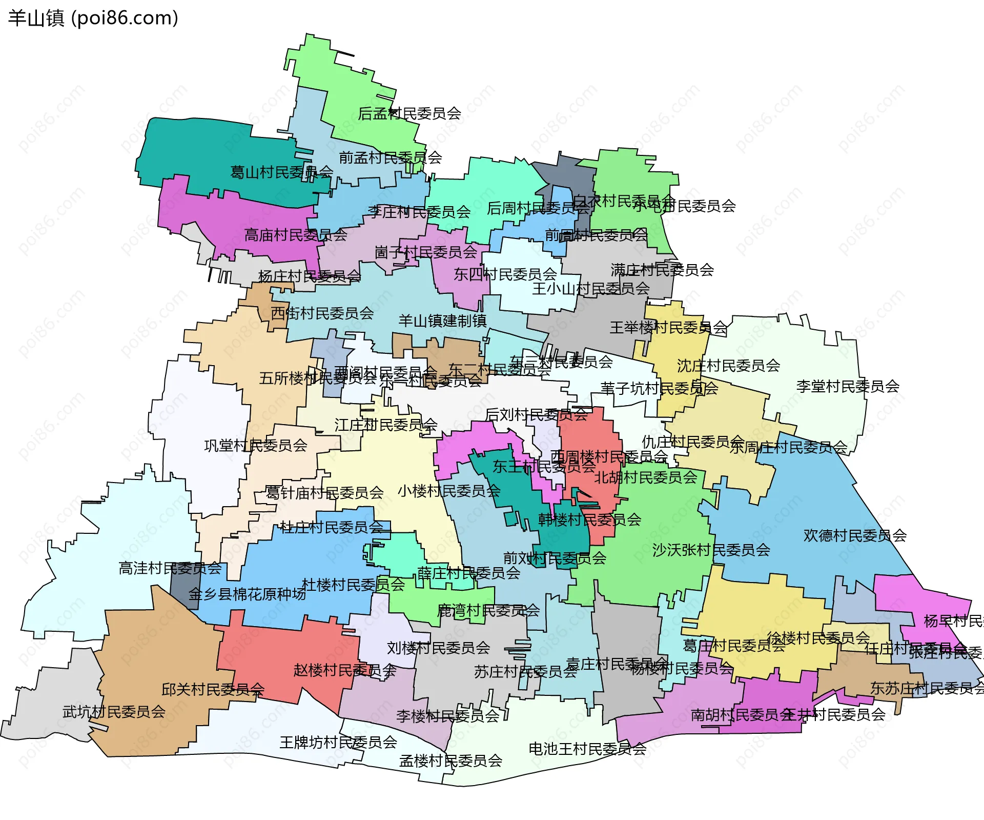 羊山镇边界地图(五级行政区划)