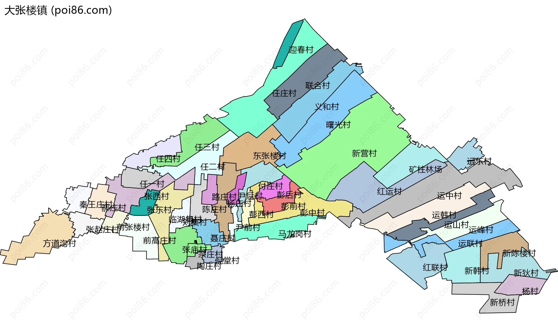 大张楼镇边界地图(五级行政区划)