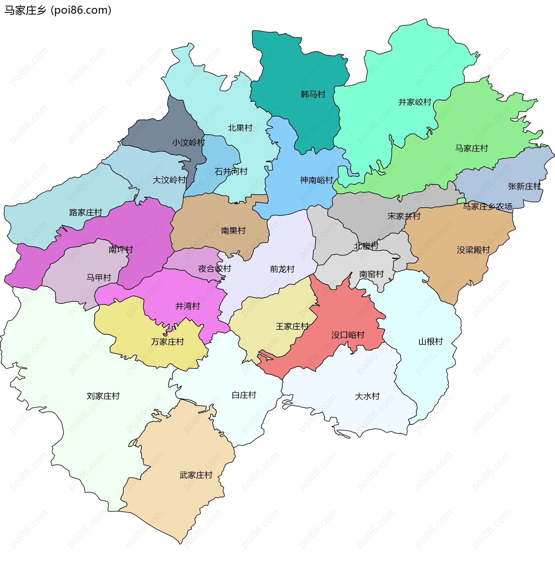 马家庄乡边界地图(五级行政区划)