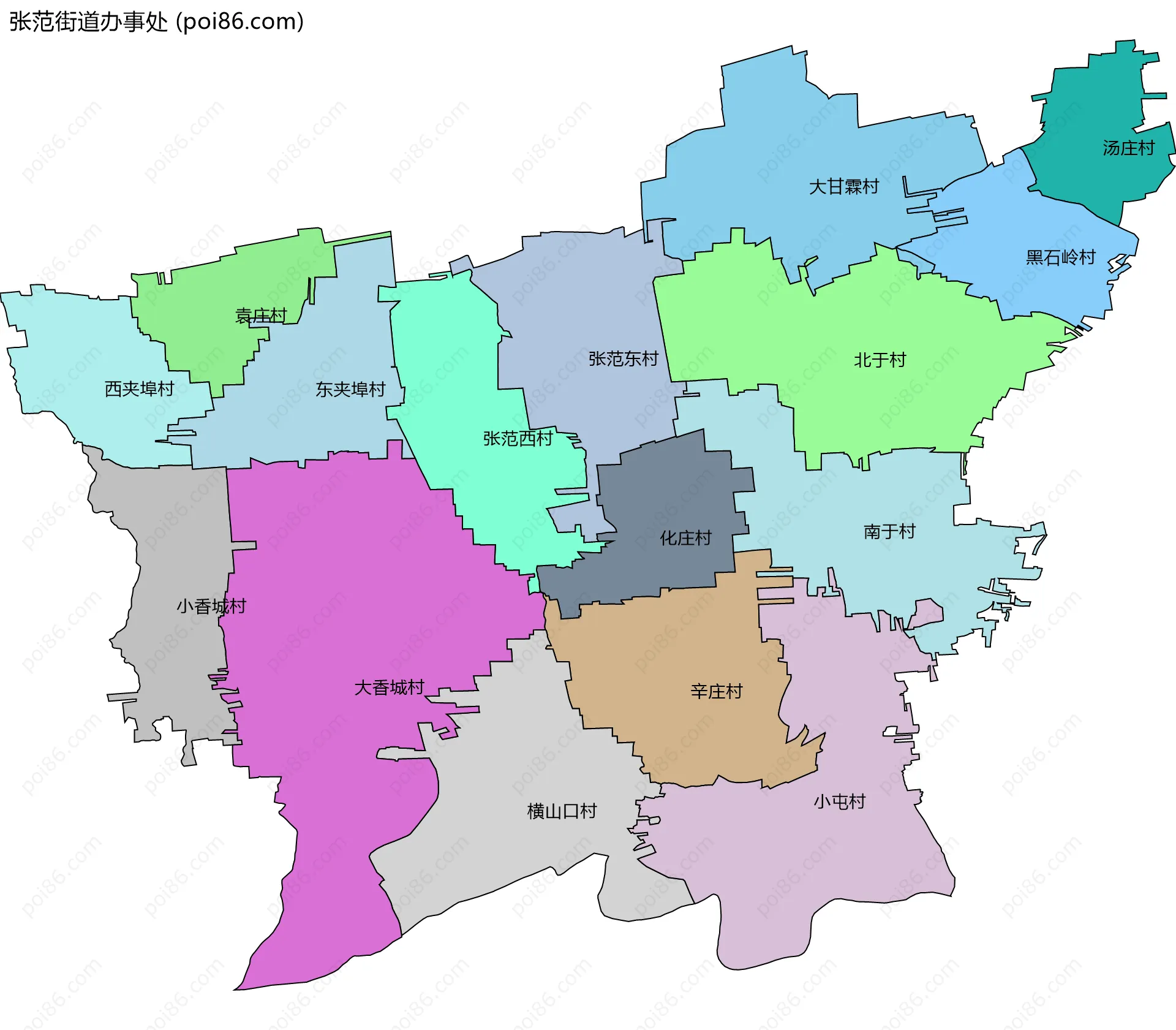 张范街道办事处边界地图(五级行政区划)