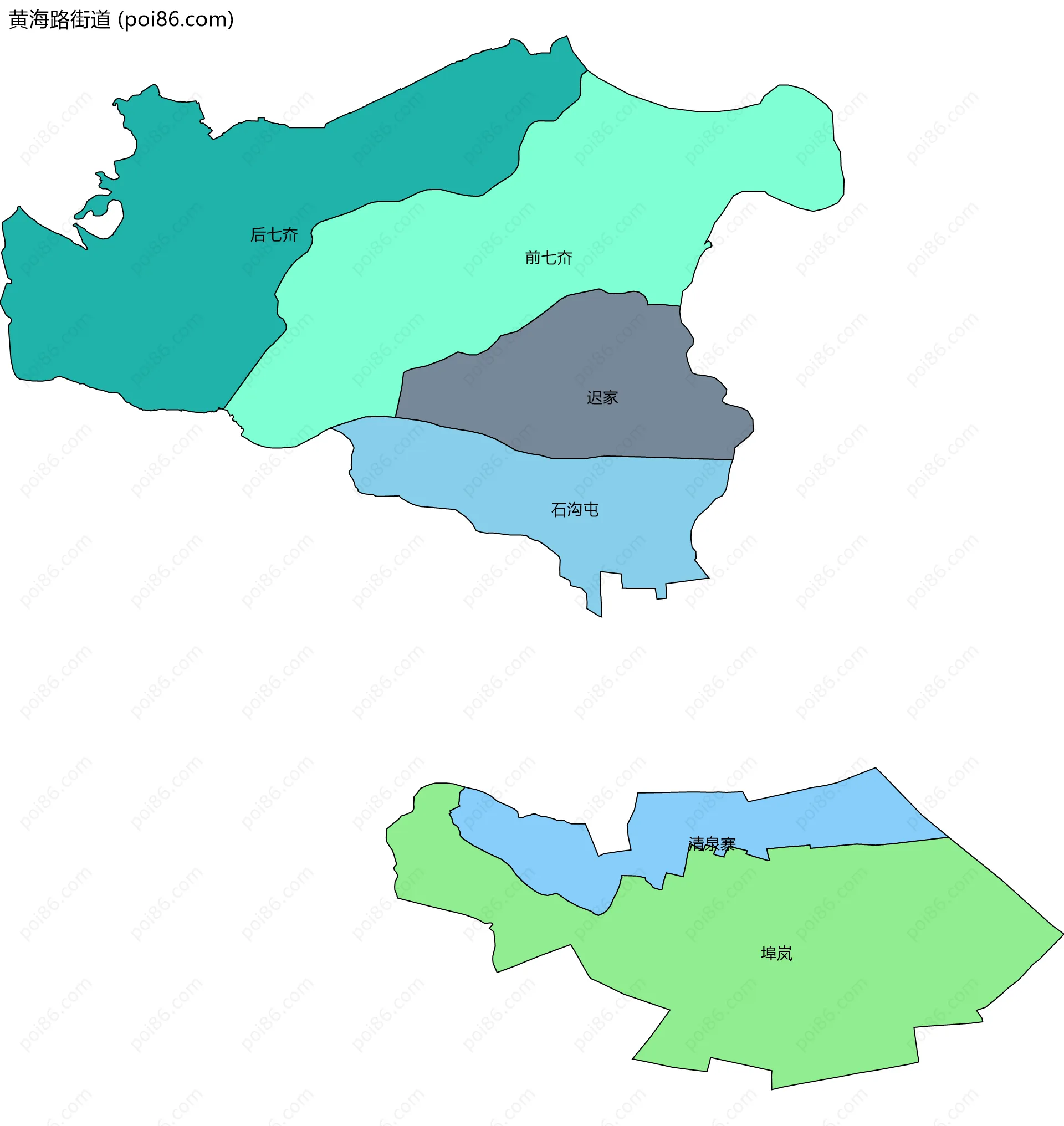 黄海路街道边界地图(五级行政区划)
