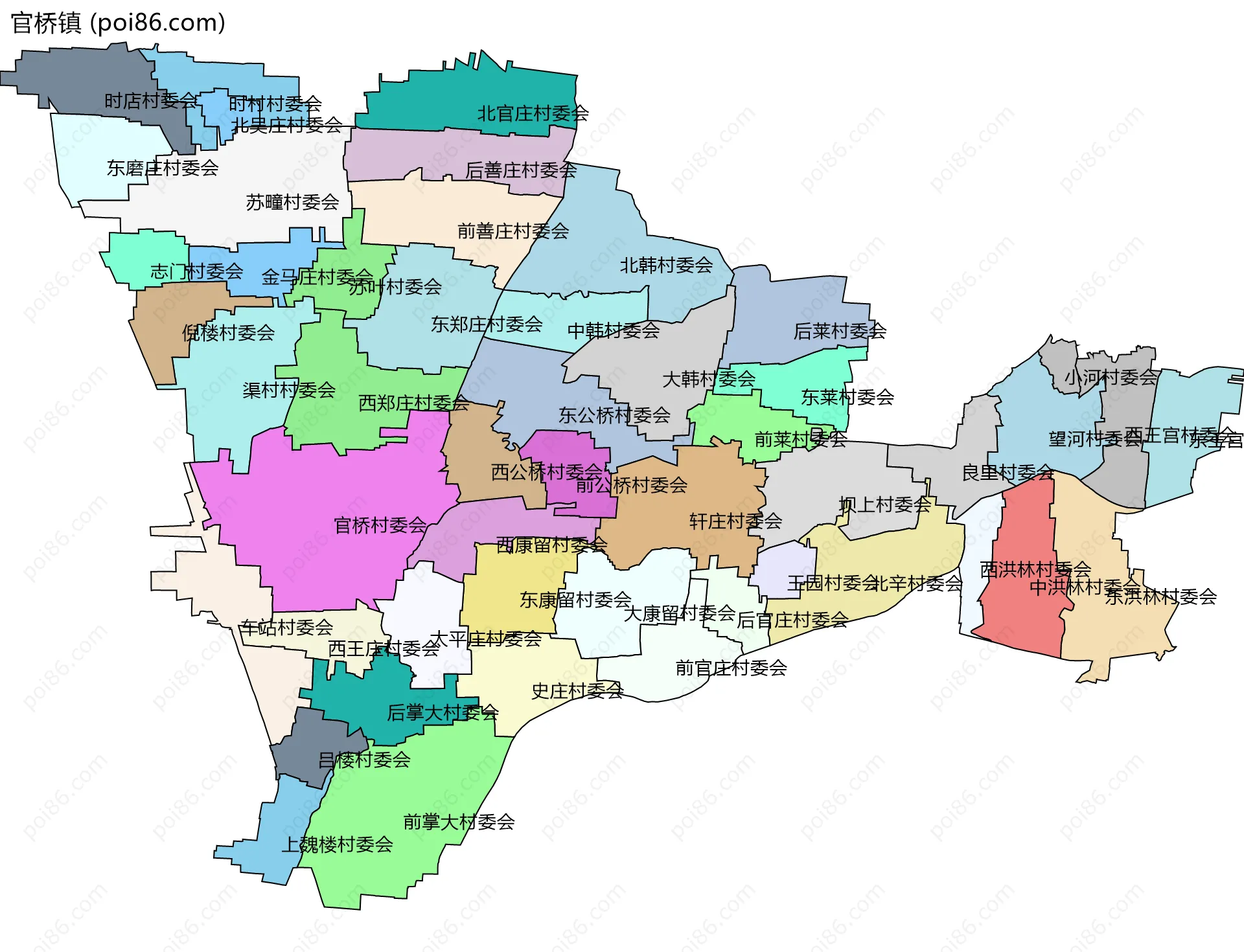 官桥镇边界地图(五级行政区划)