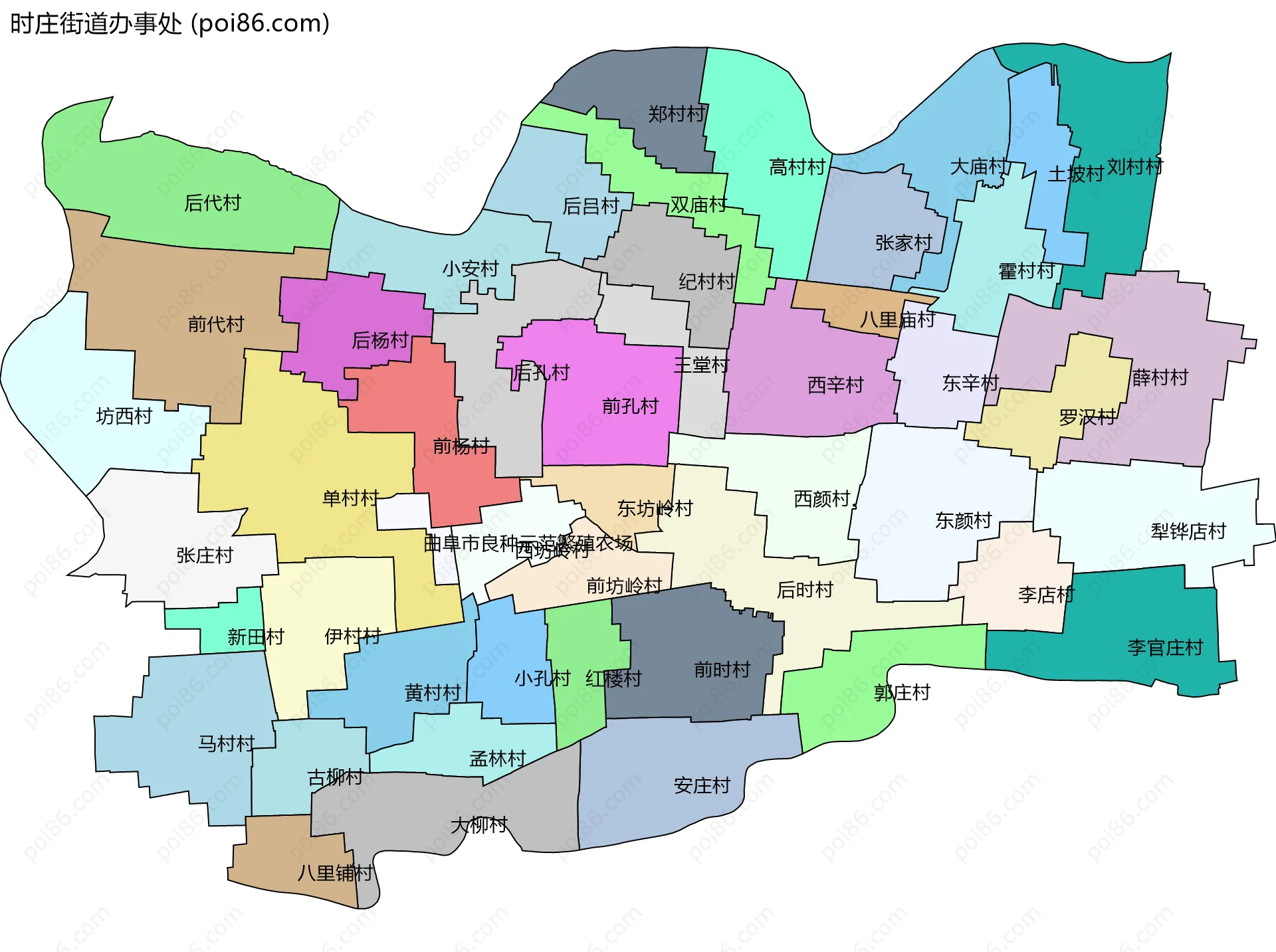 时庄街道办事处边界地图(五级行政区划)