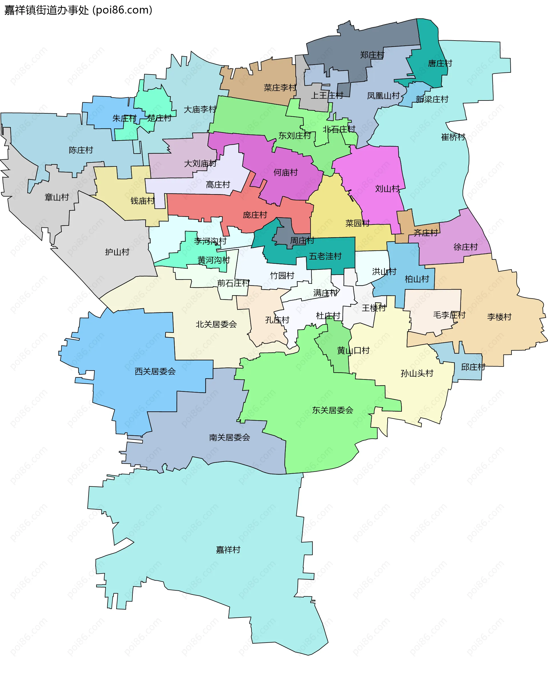 嘉祥镇街道办事处边界地图(五级行政区划)
