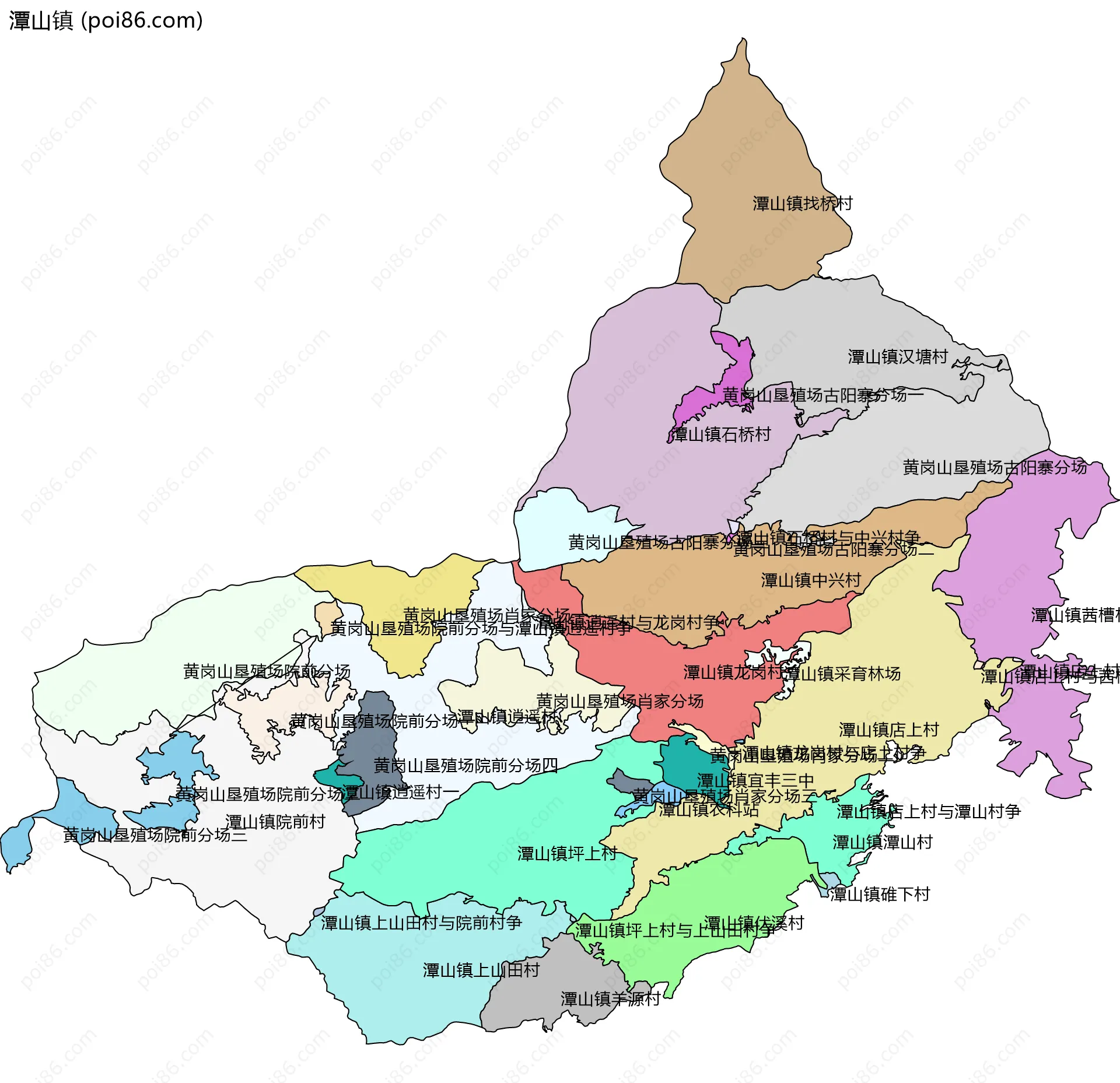 潭山镇边界地图(五级行政区划)
