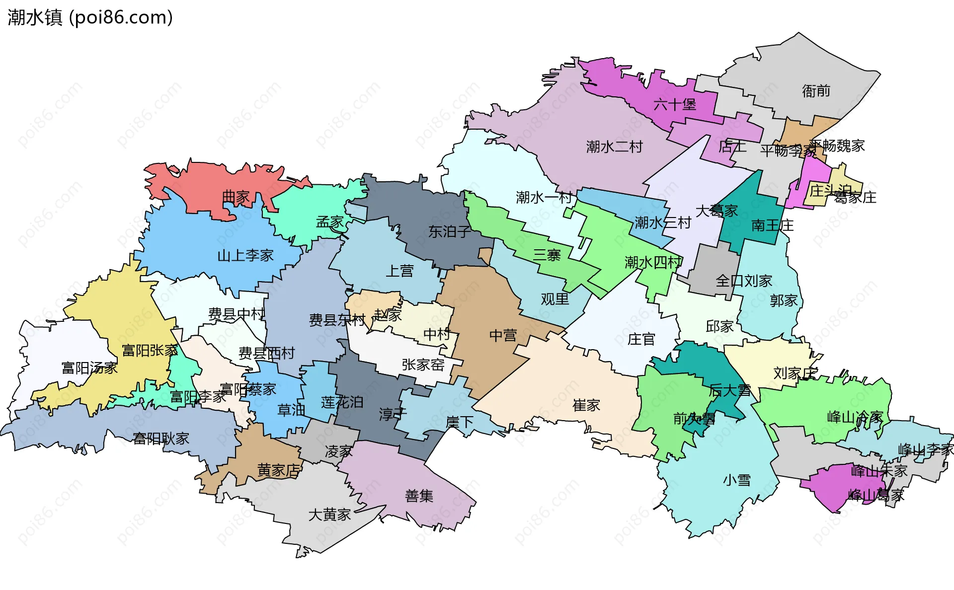 潮水镇边界地图(五级行政区划)