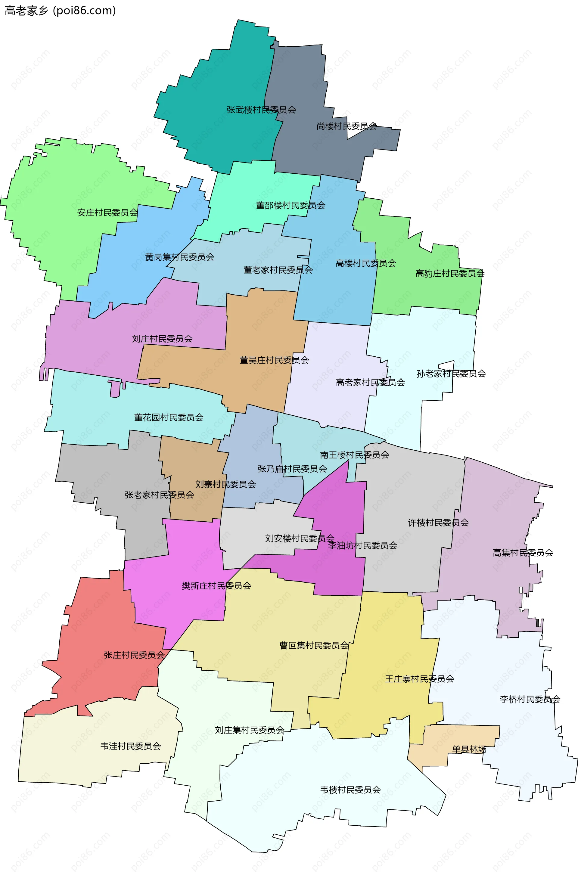 高老家乡边界地图(五级行政区划)