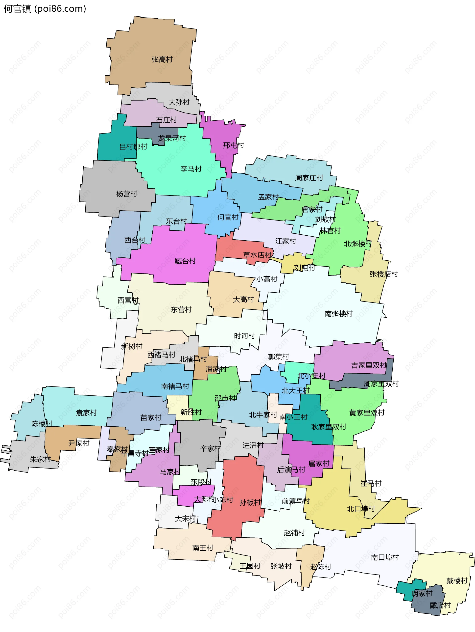 何官镇边界地图(五级行政区划)