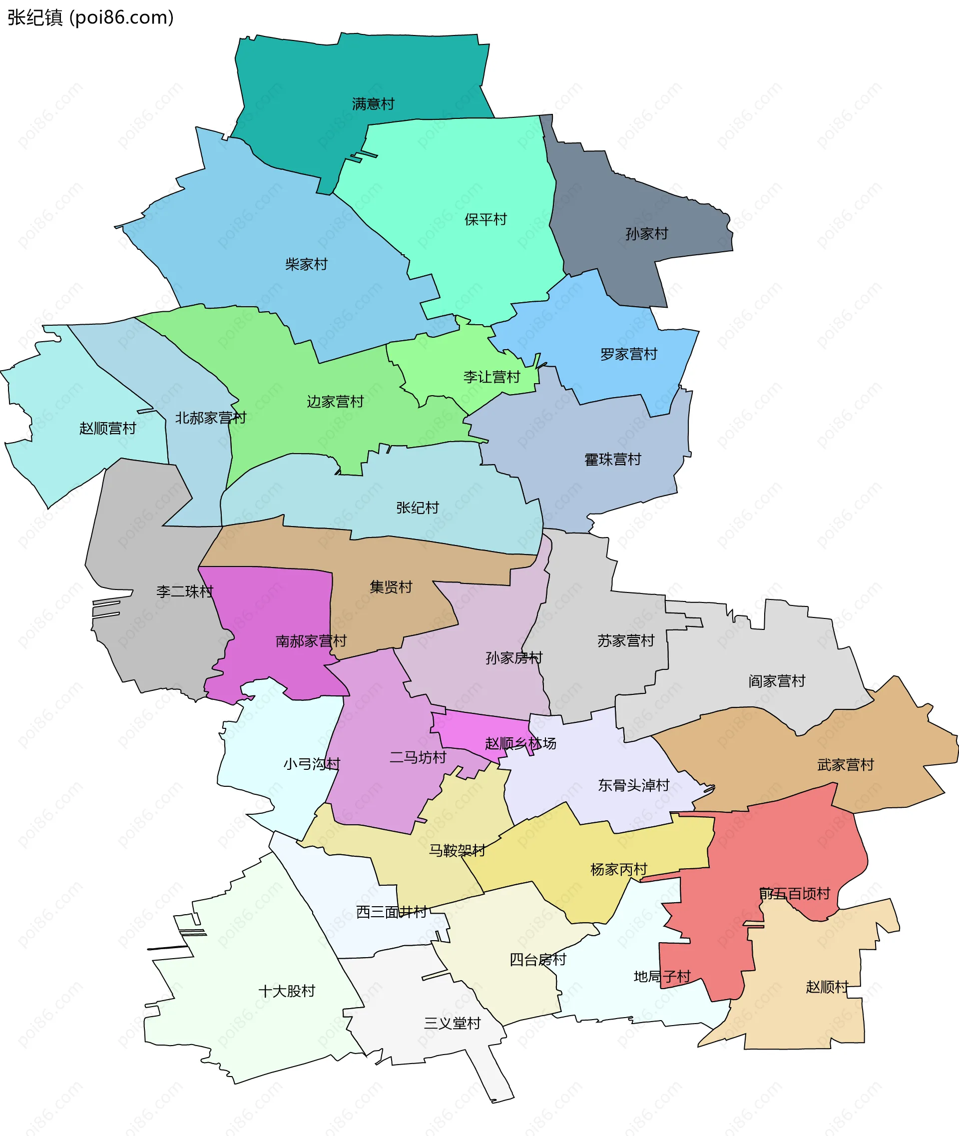 张纪镇边界地图(五级行政区划)