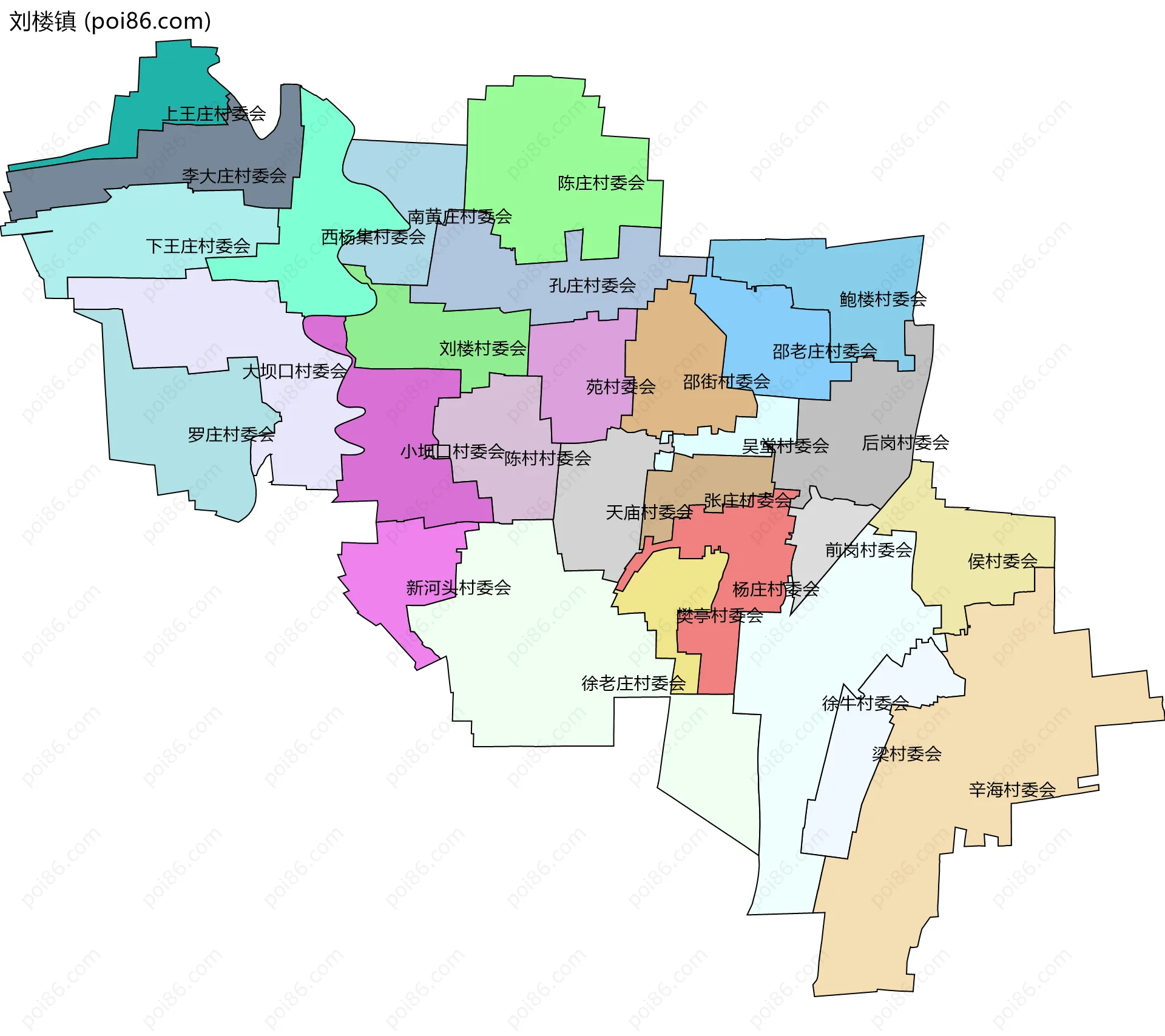 刘楼镇边界地图(五级行政区划)