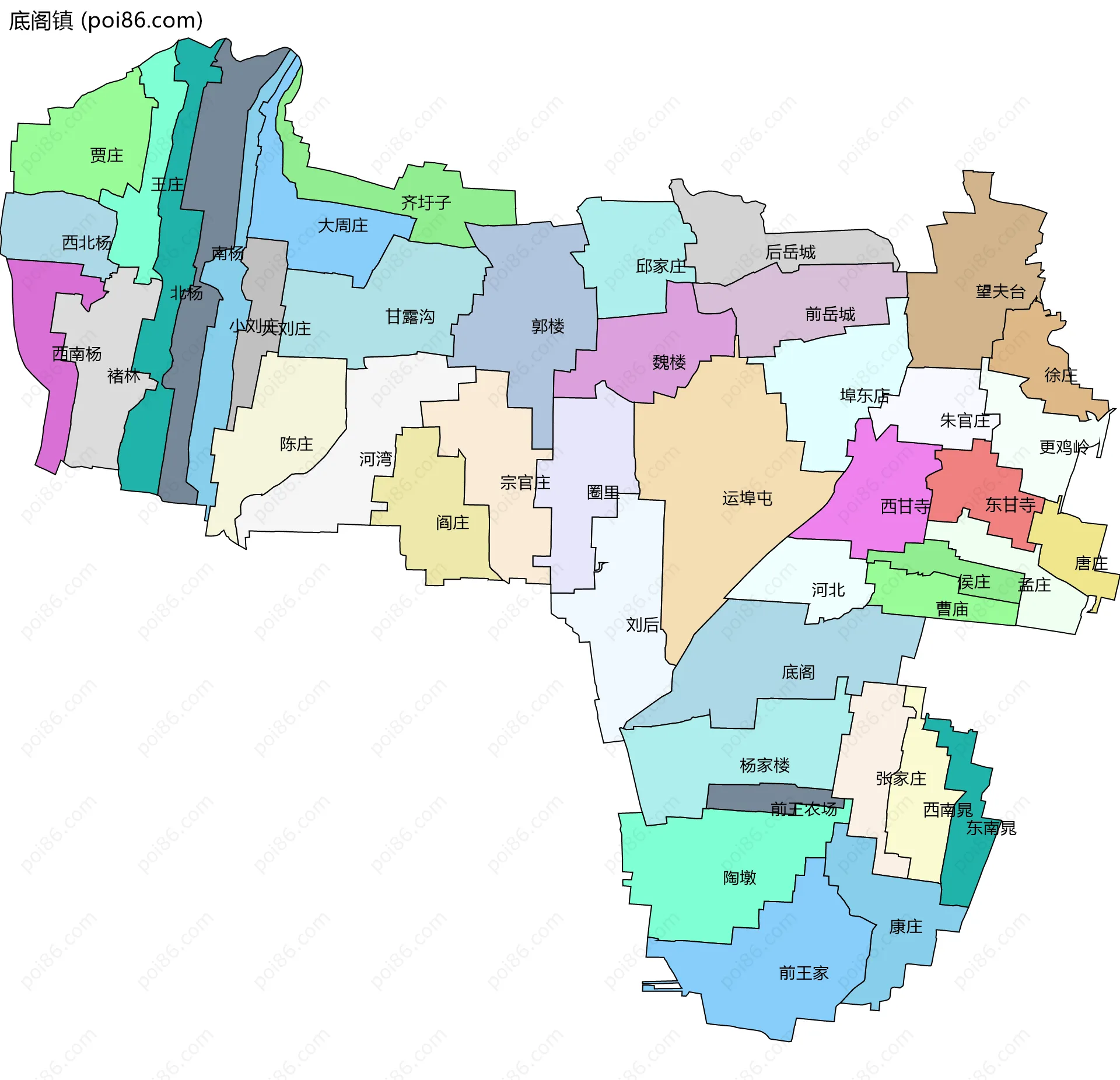 底阁镇边界地图(五级行政区划)