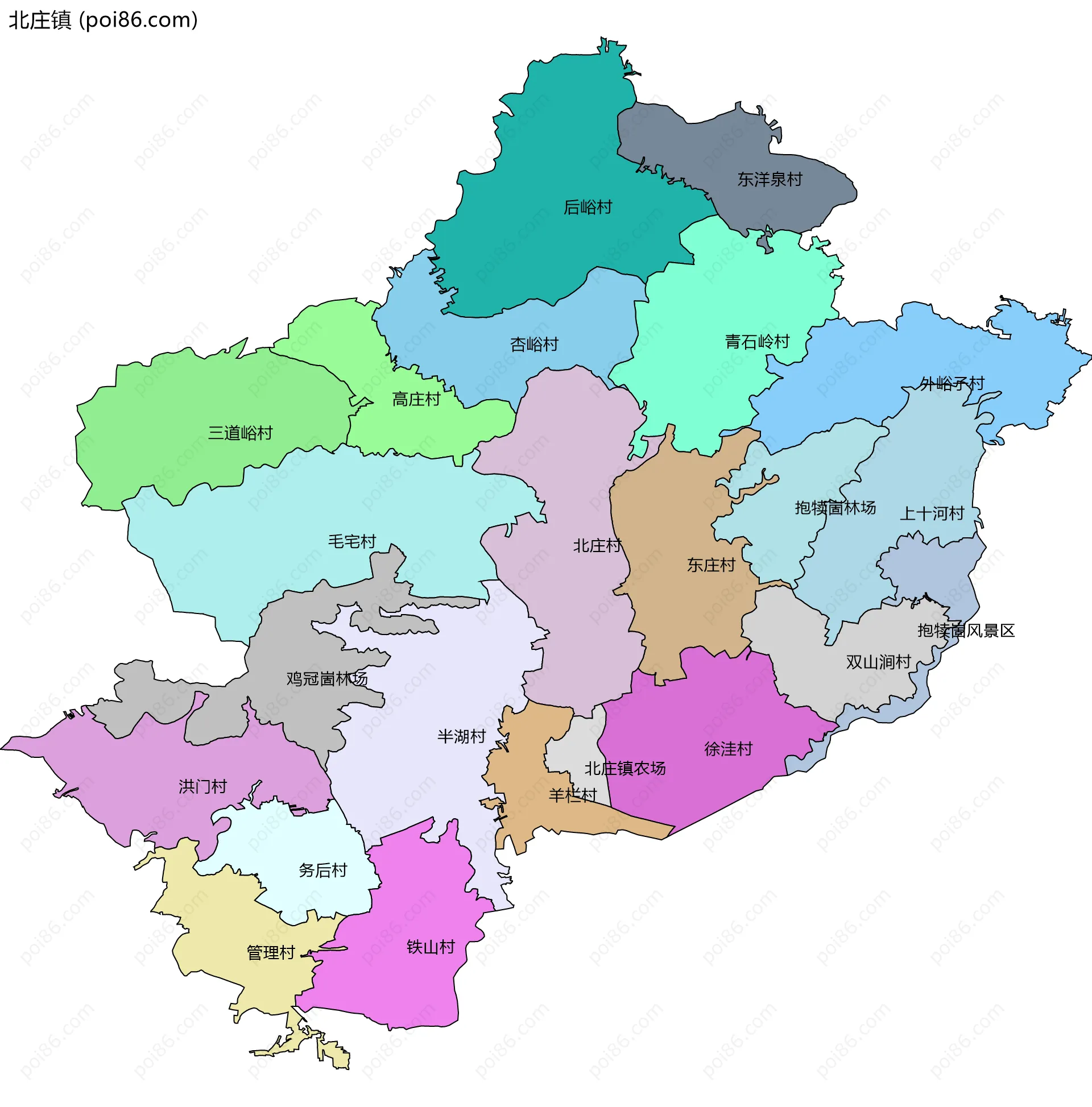 北庄镇边界地图(五级行政区划)