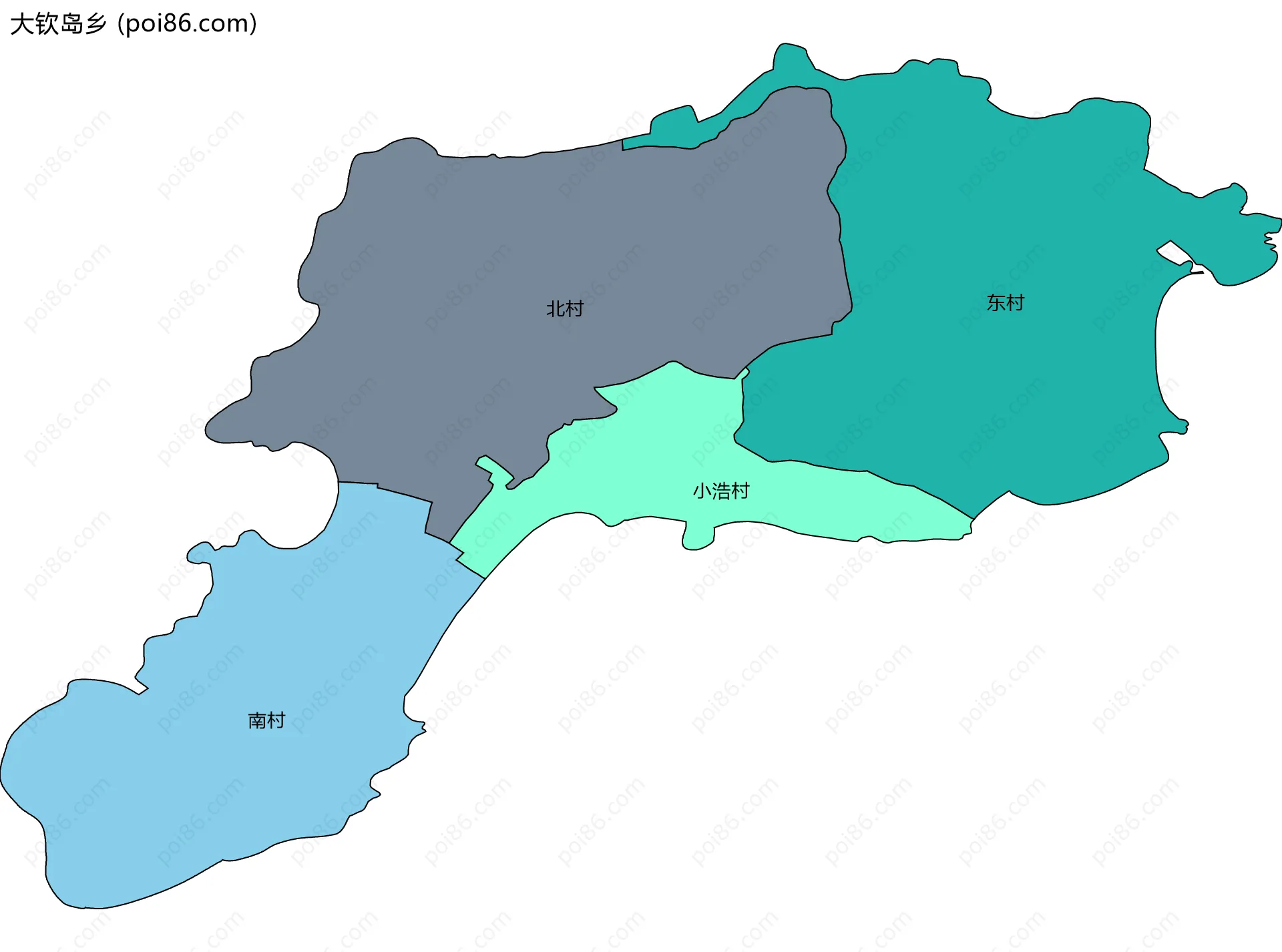 大钦岛乡边界地图(五级行政区划)