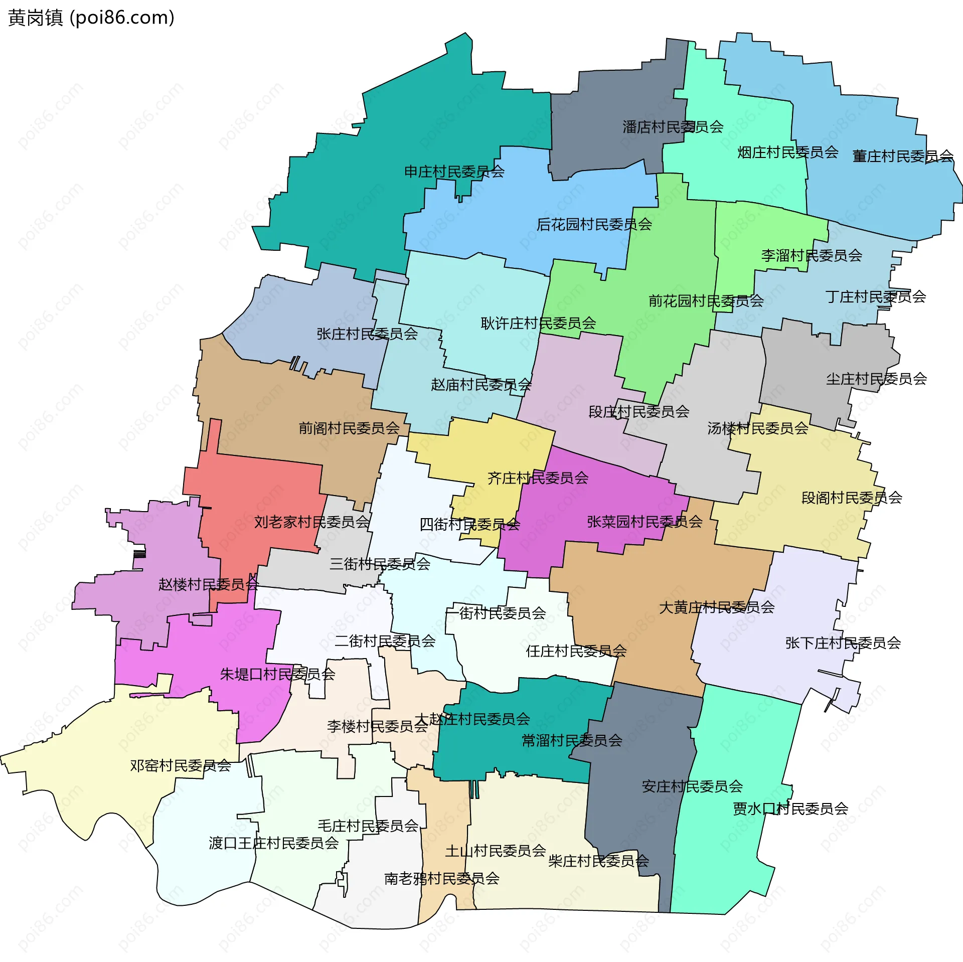 黄岗镇边界地图(五级行政区划)