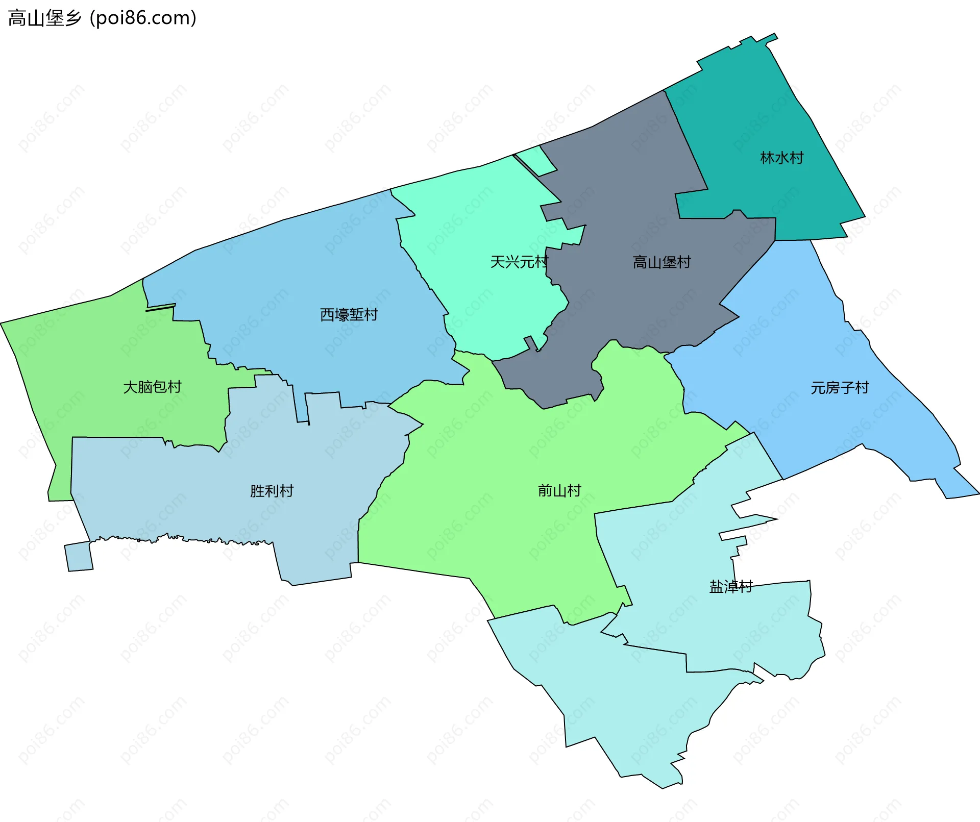 高山堡乡边界地图(五级行政区划)