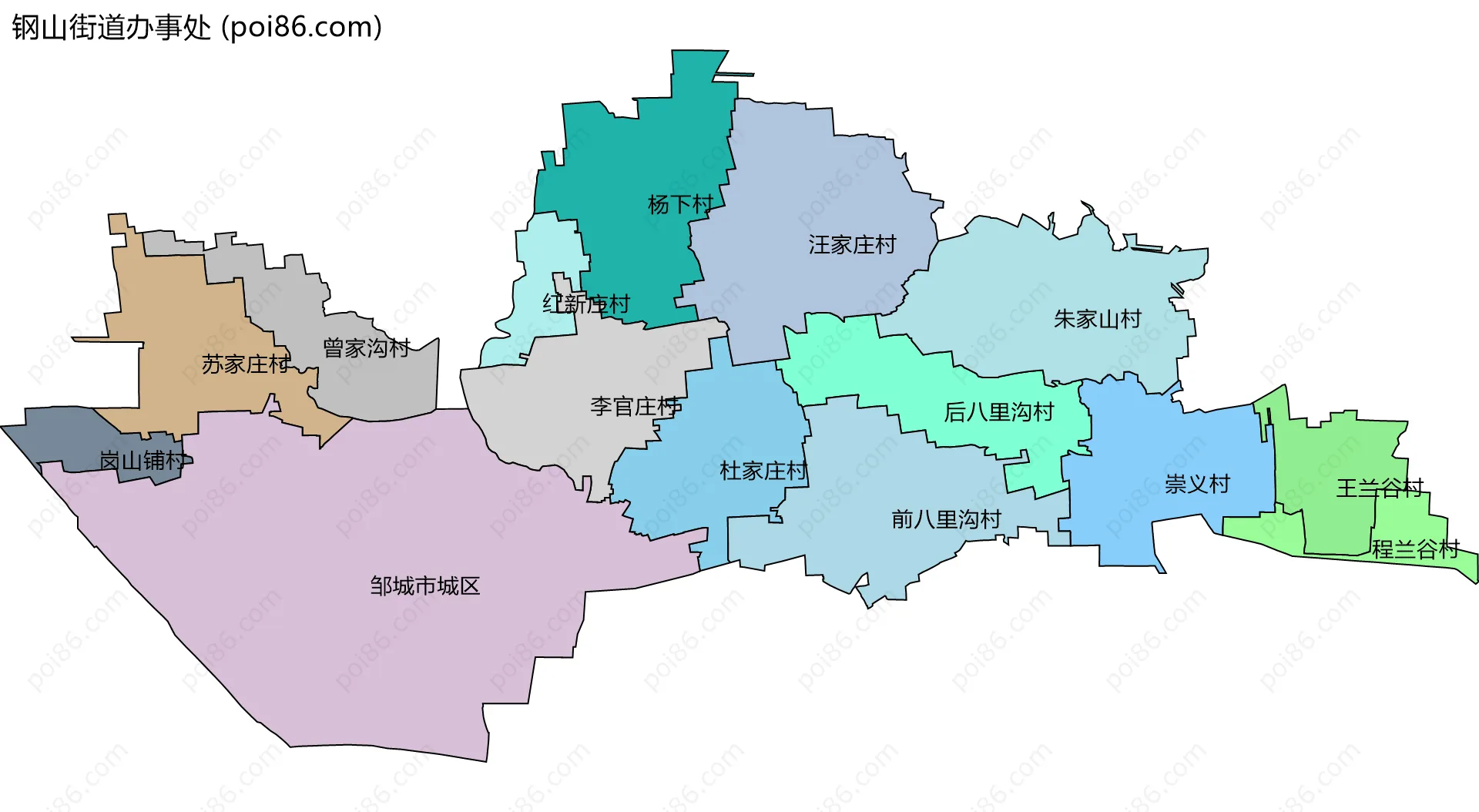 钢山街道办事处边界地图(五级行政区划)