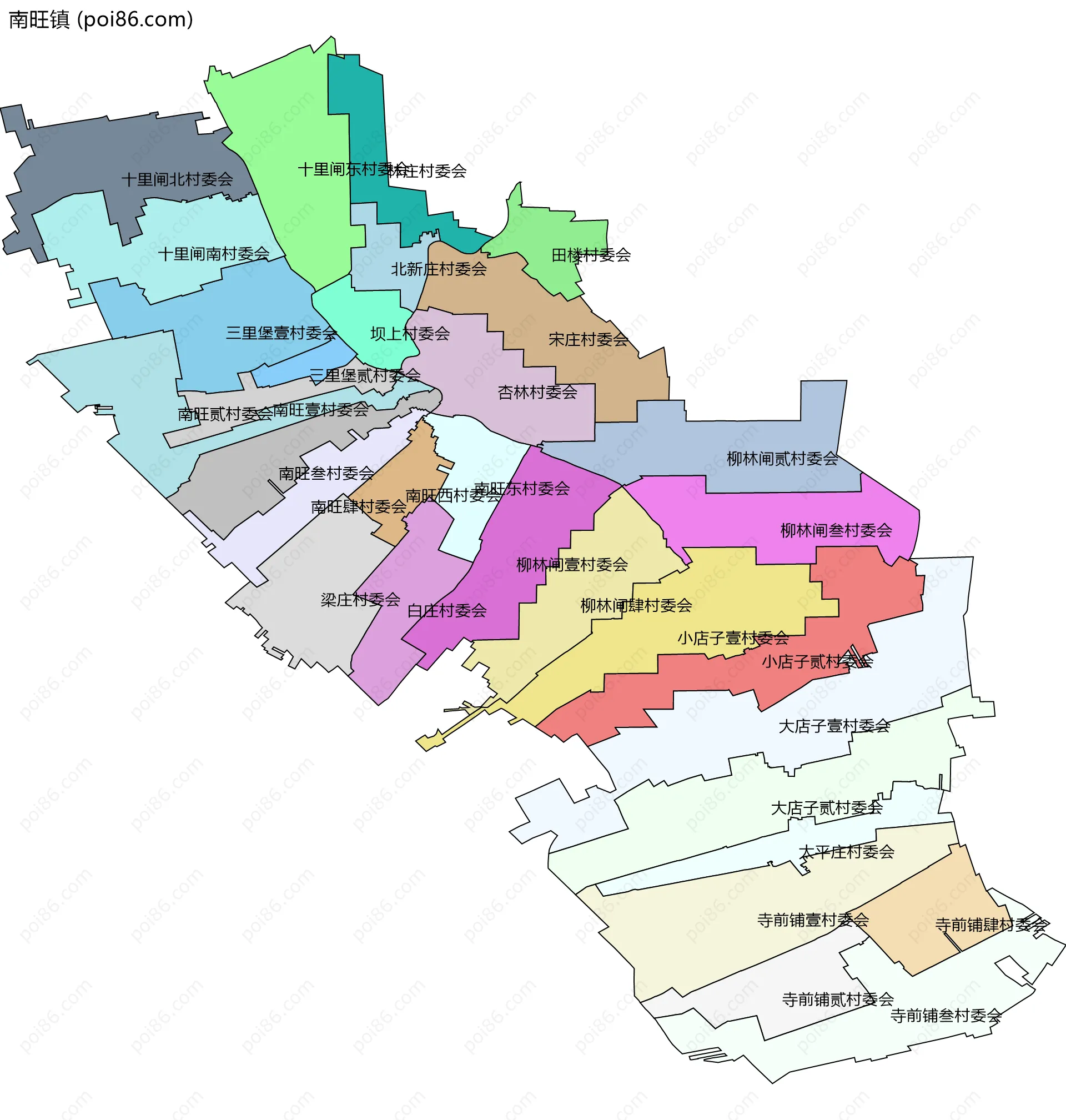 南旺镇边界地图(五级行政区划)