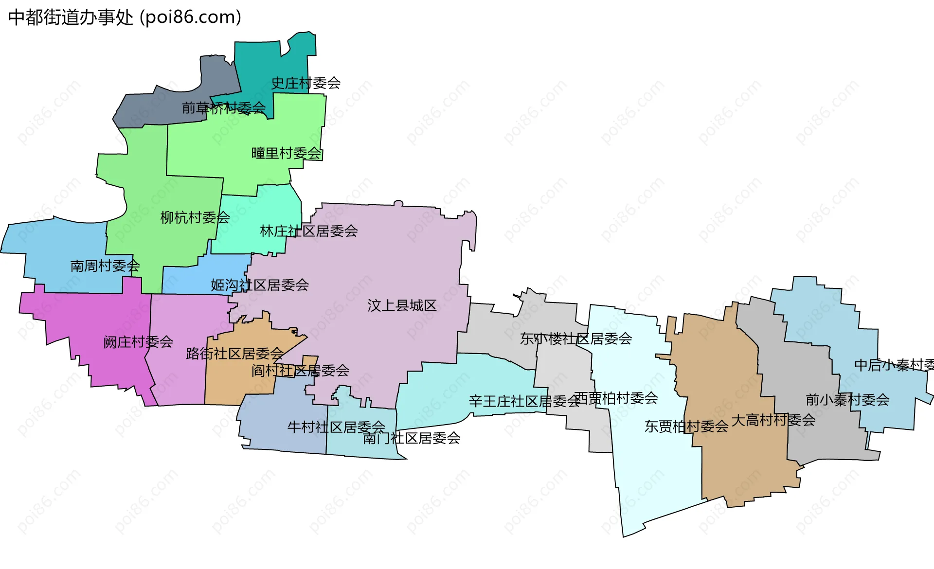中都街道办事处边界地图(五级行政区划)