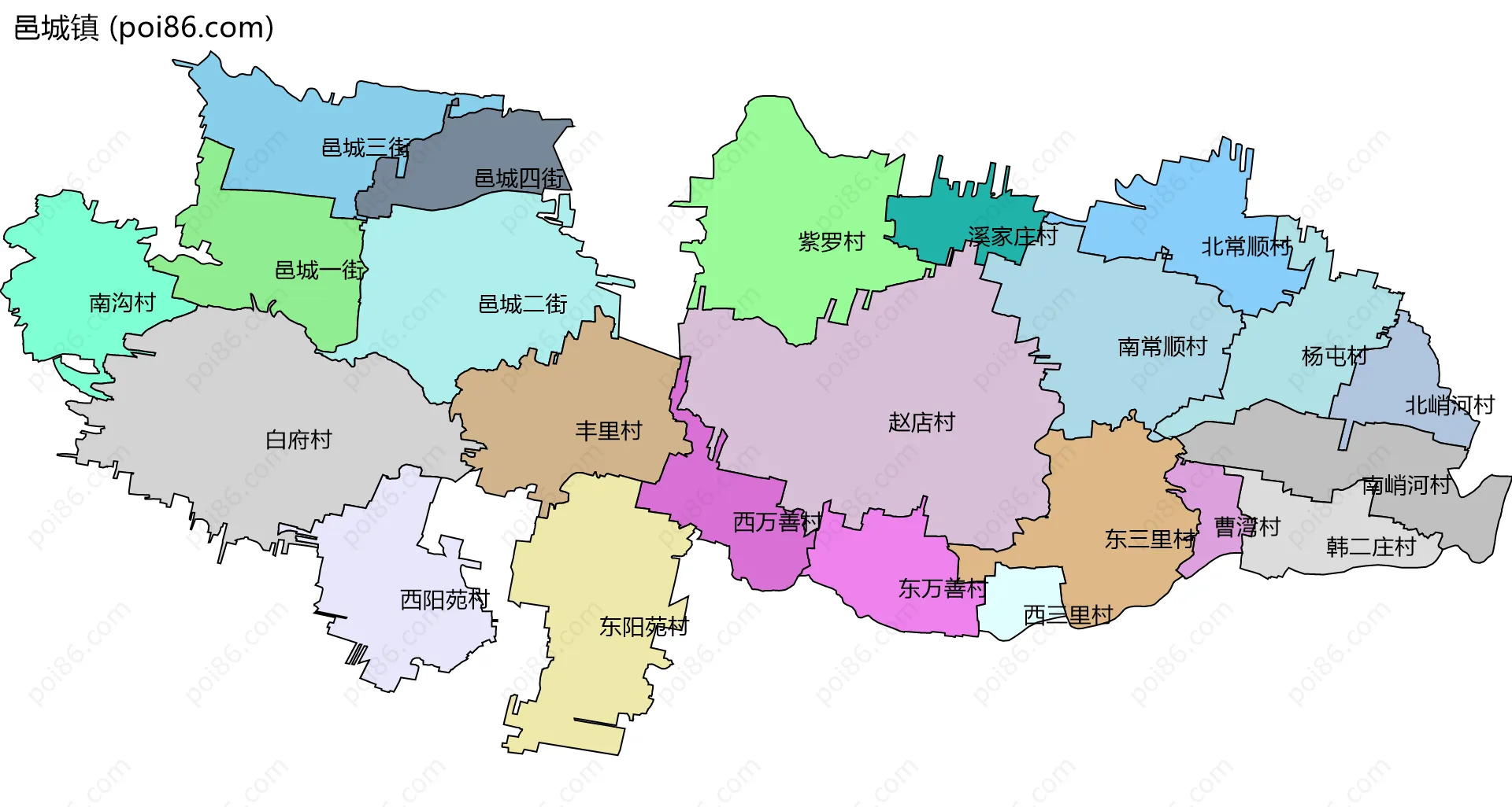 邑城镇边界地图(五级行政区划)