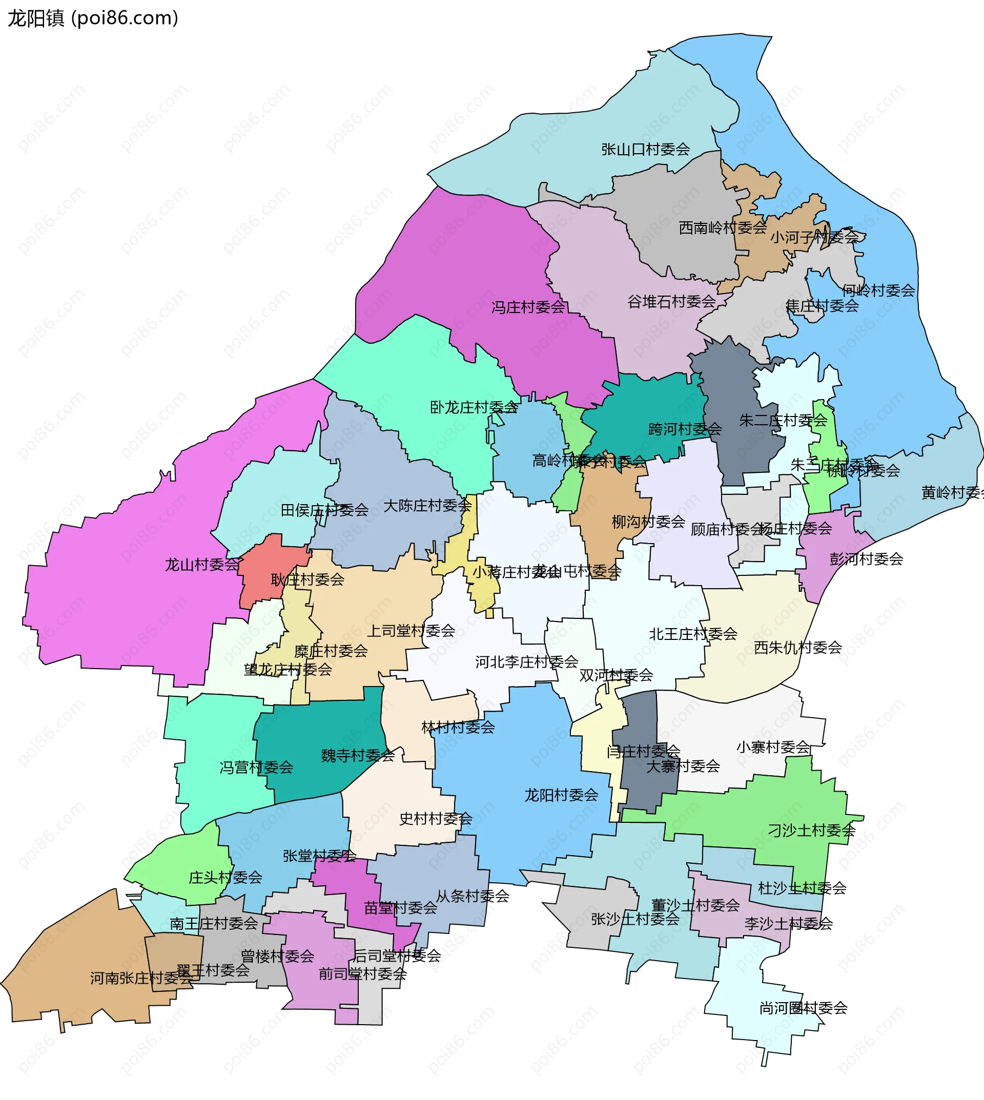 龙阳镇边界地图(五级行政区划)