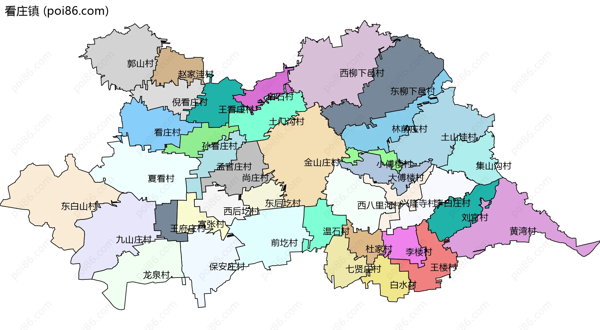 看庄镇边界地图(五级行政区划)