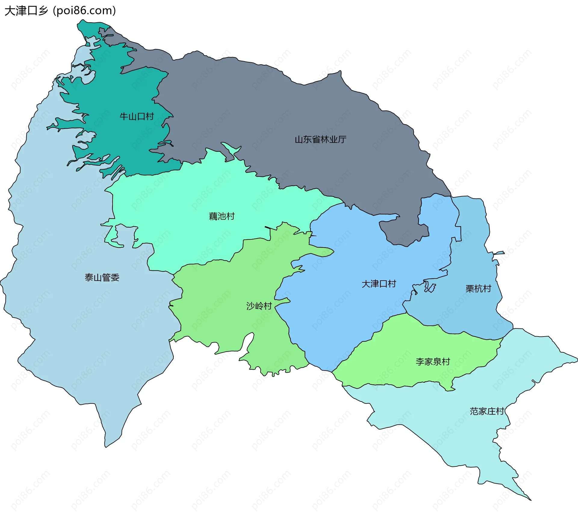 大津口乡边界地图(五级行政区划)