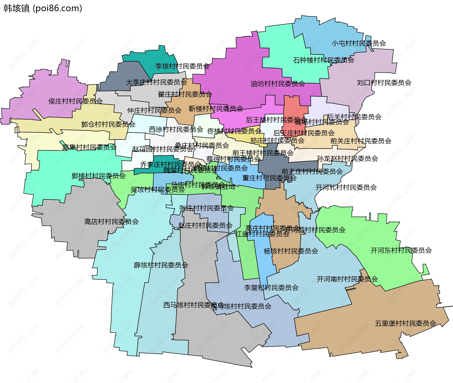 韩垓镇边界地图(五级行政区划)