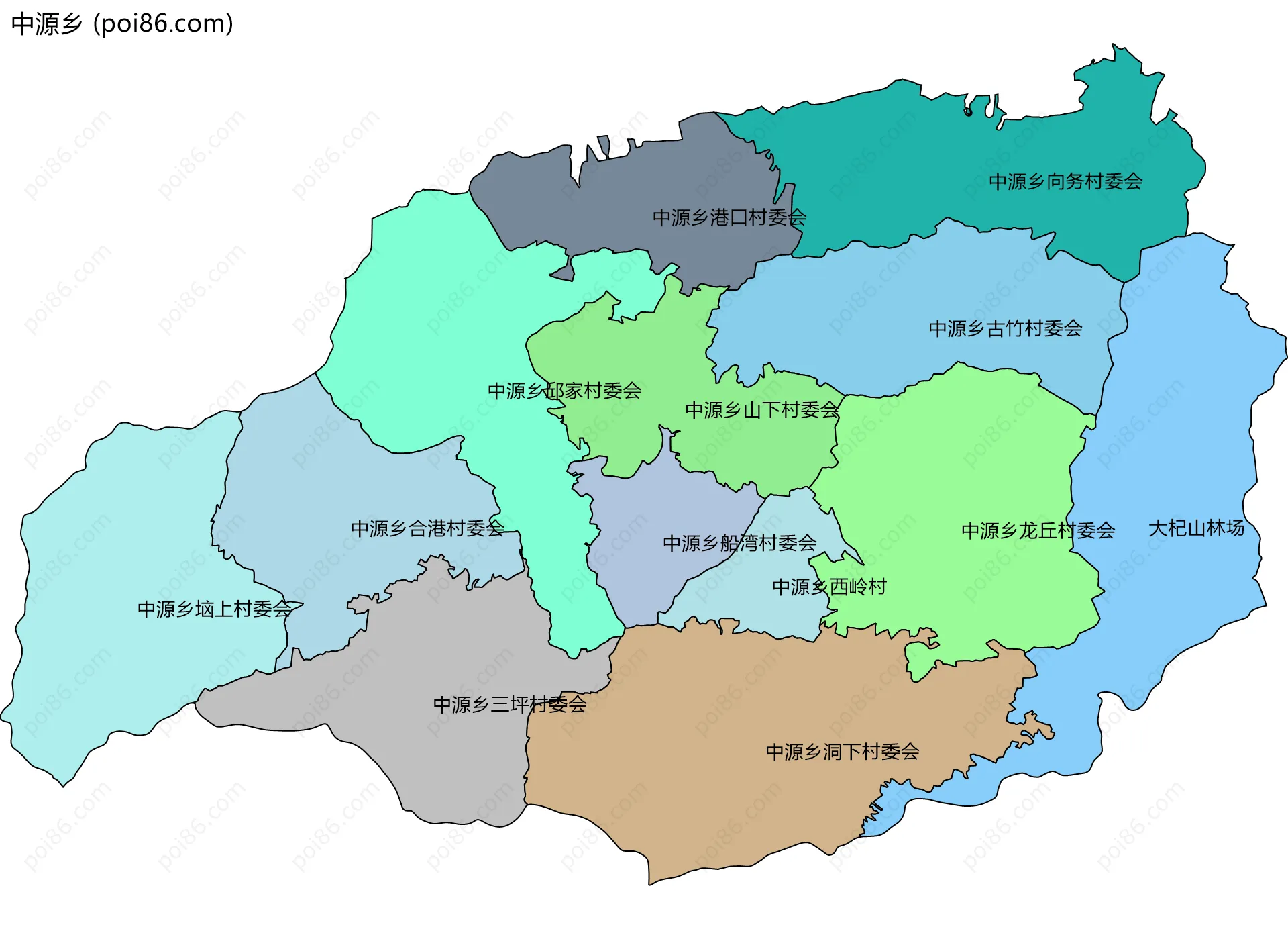 中源乡边界地图(五级行政区划)