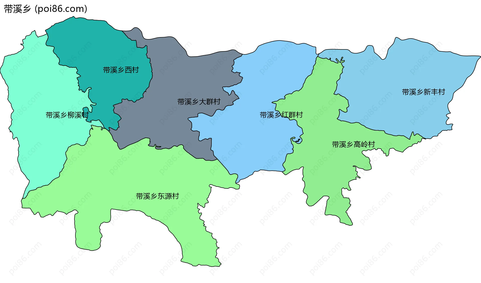 带溪乡边界地图(五级行政区划)