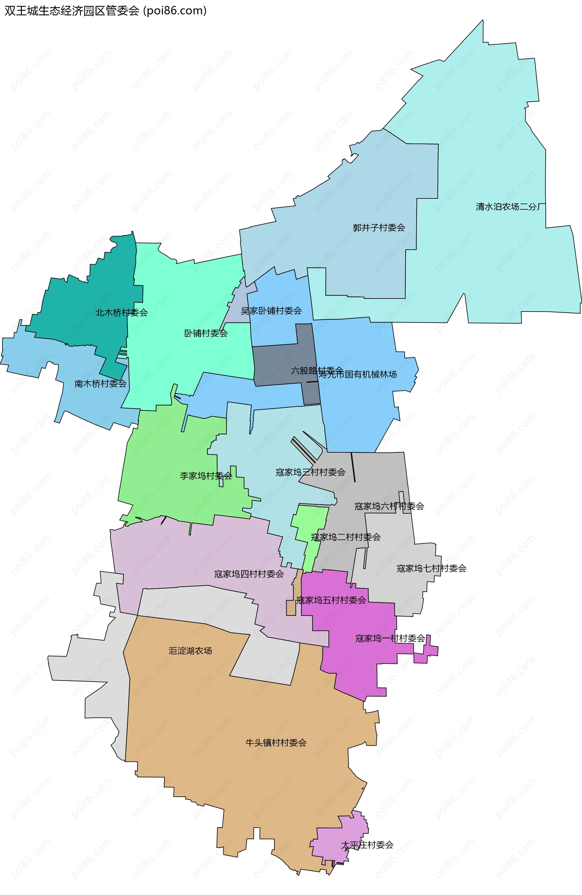 双王城生态经济园区管委会边界地图(五级行政区划)