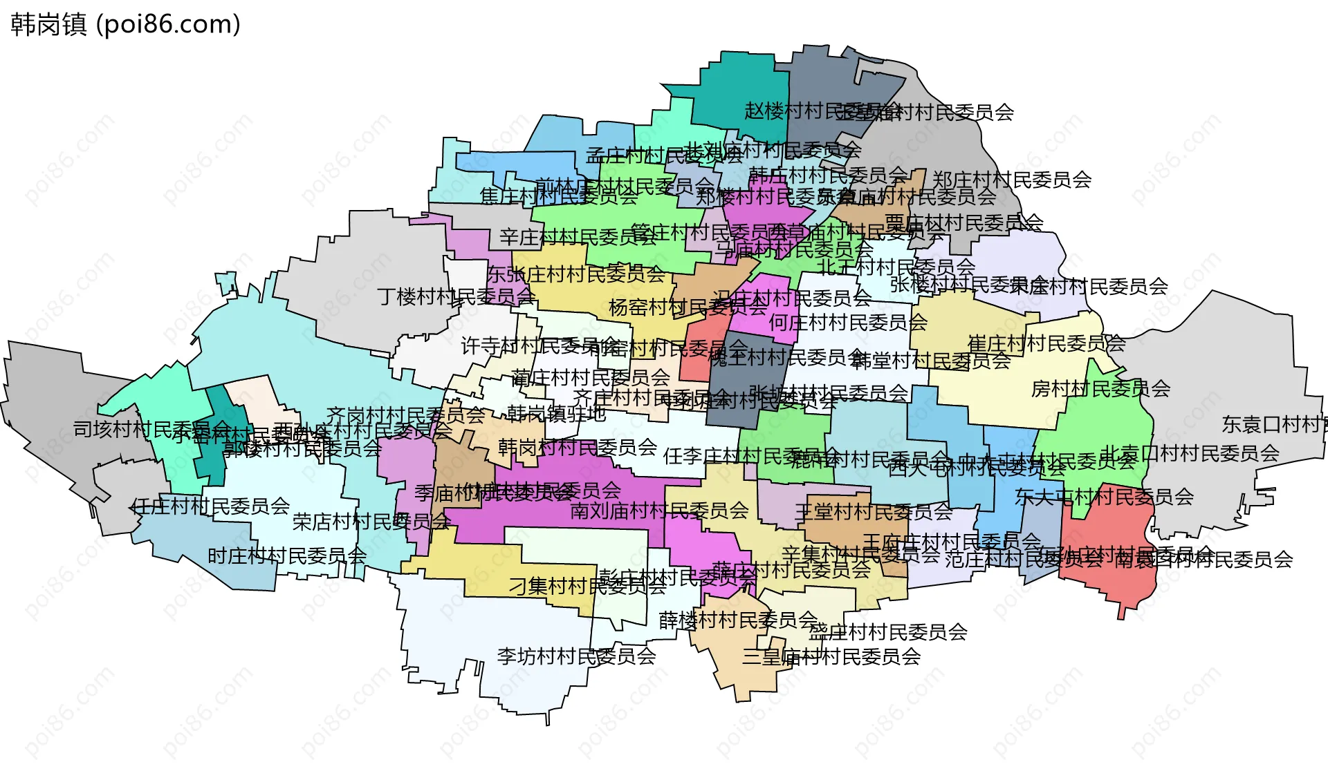 韩岗镇边界地图(五级行政区划)