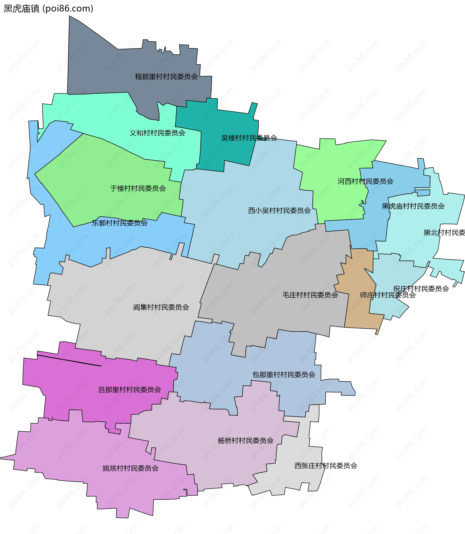 黑虎庙镇边界地图(五级行政区划)