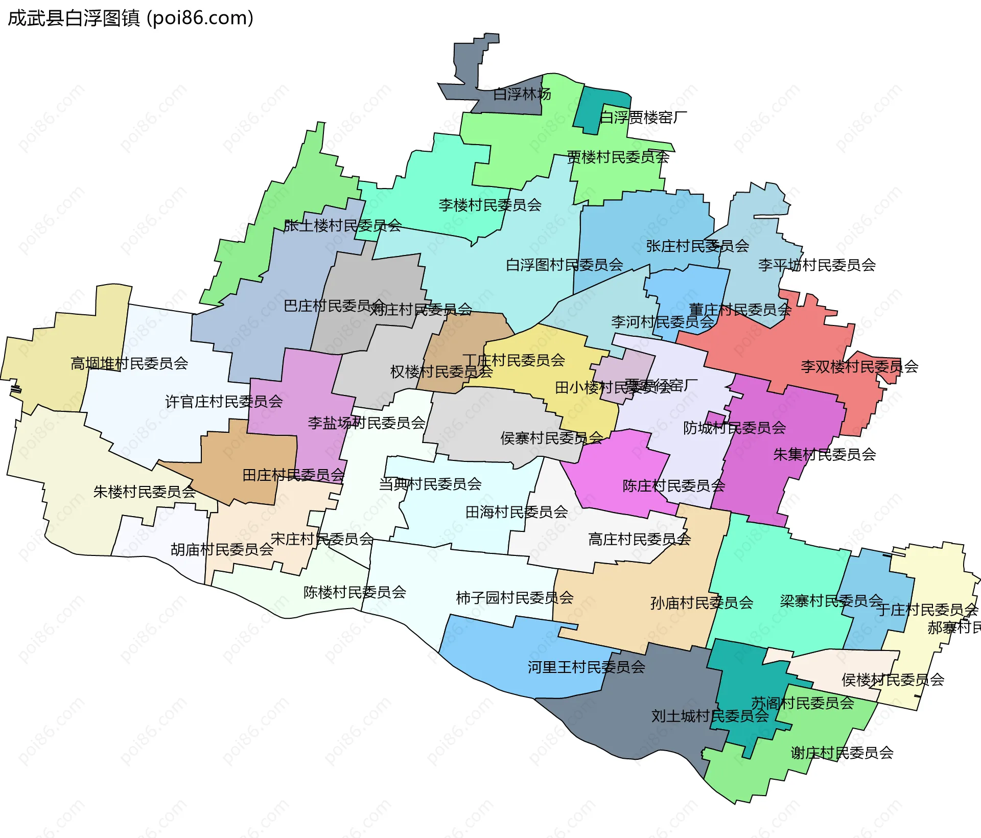 成武县白浮图镇边界地图(五级行政区划)