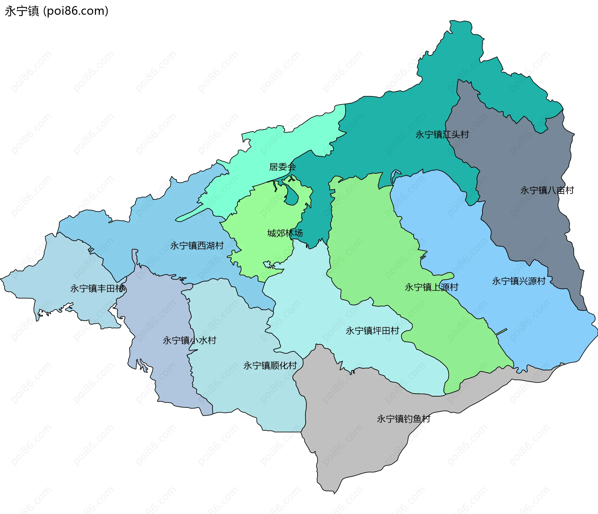 永宁镇边界地图(五级行政区划)