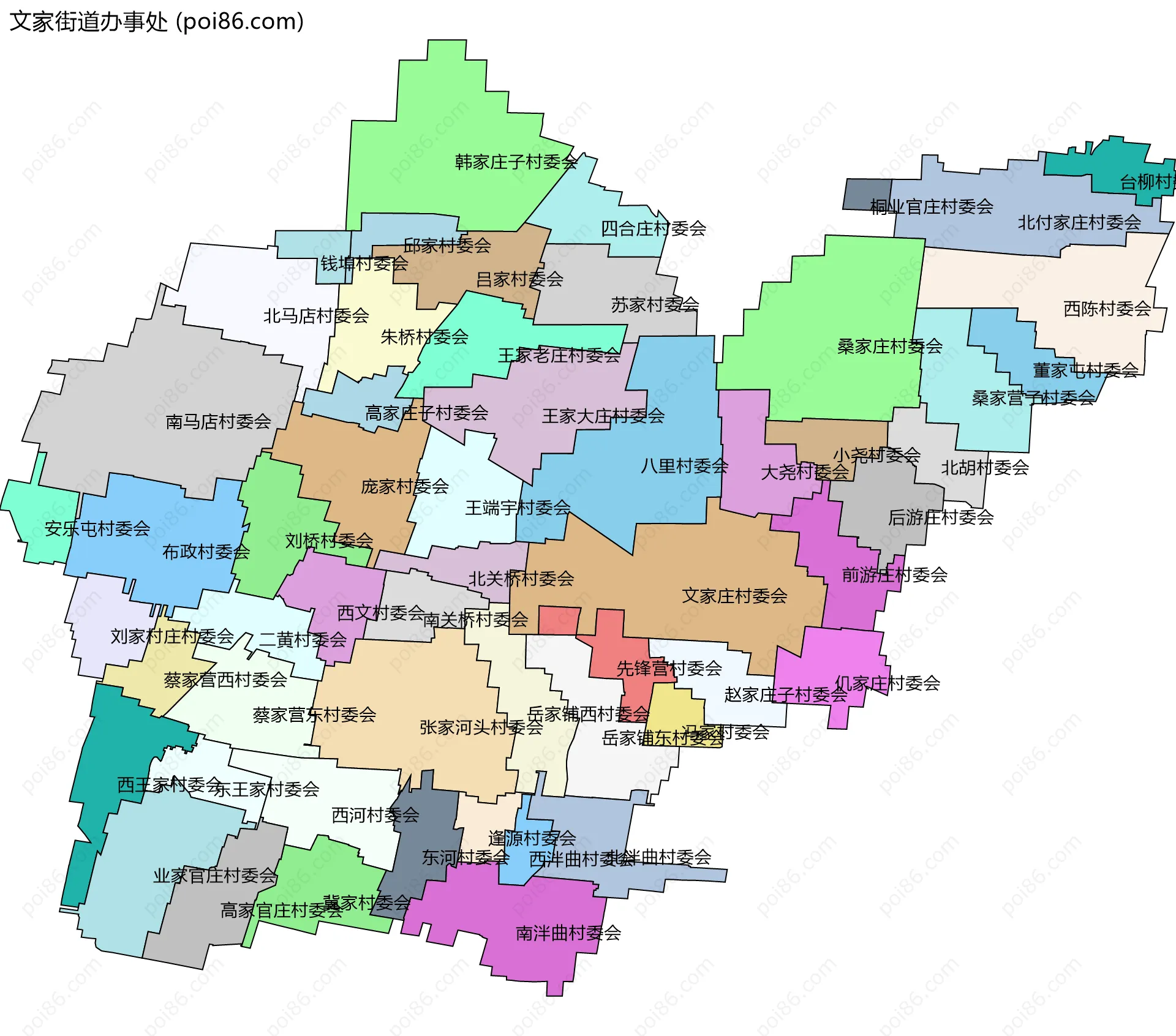 文家街道办事处边界地图(五级行政区划)