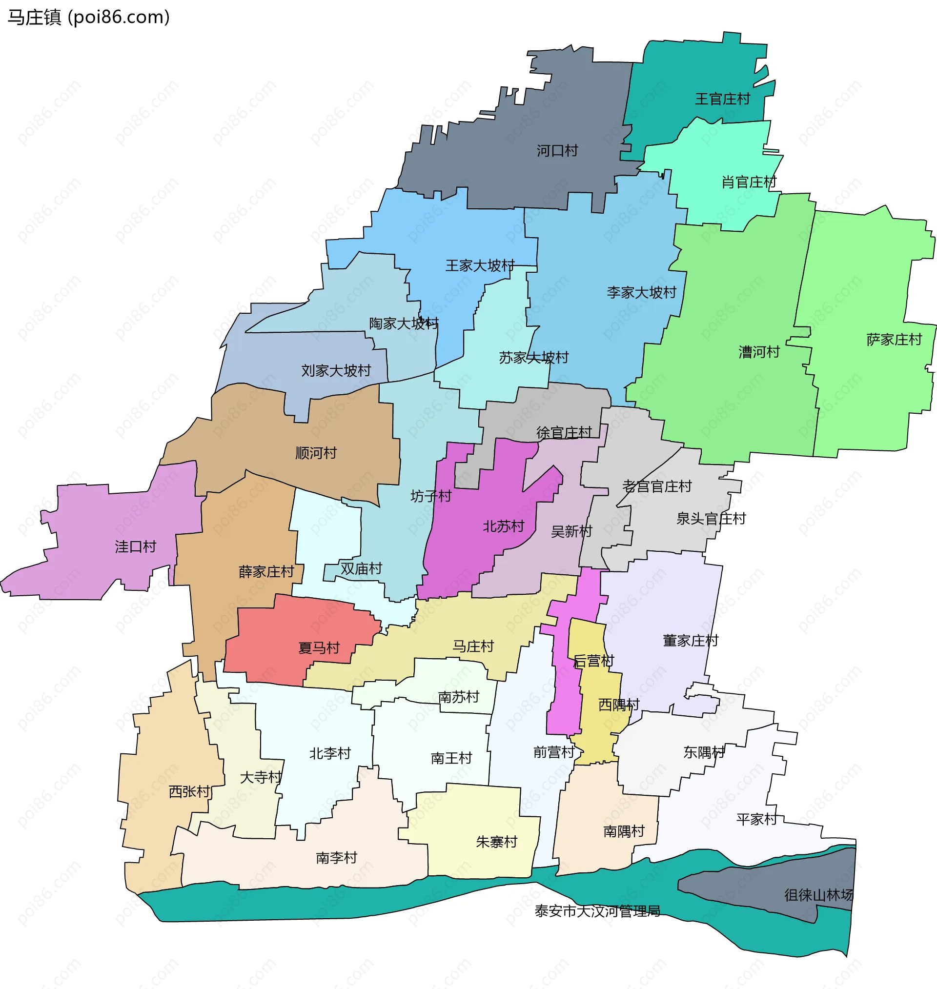 马庄镇边界地图(五级行政区划)