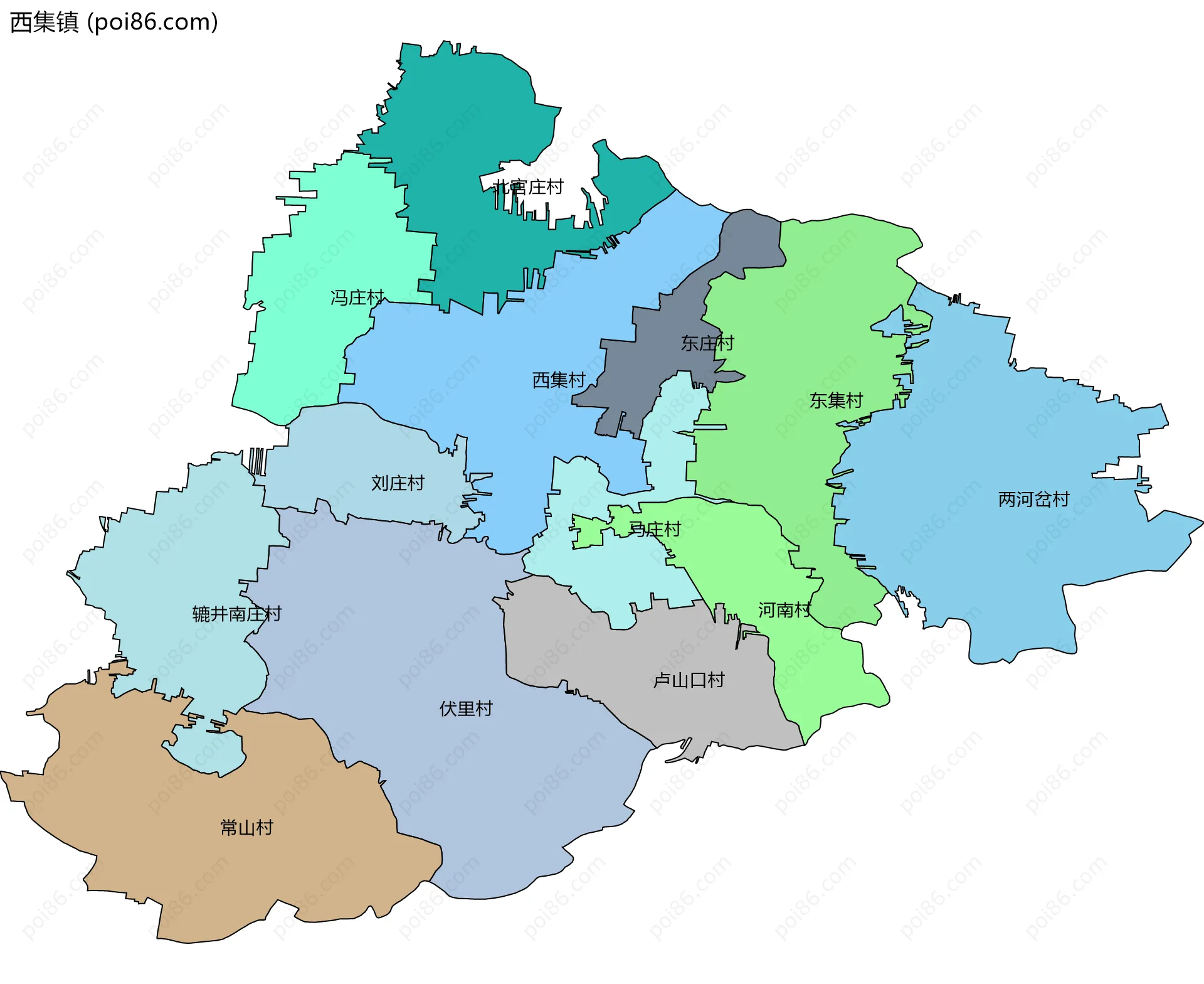 西集镇边界地图(五级行政区划)