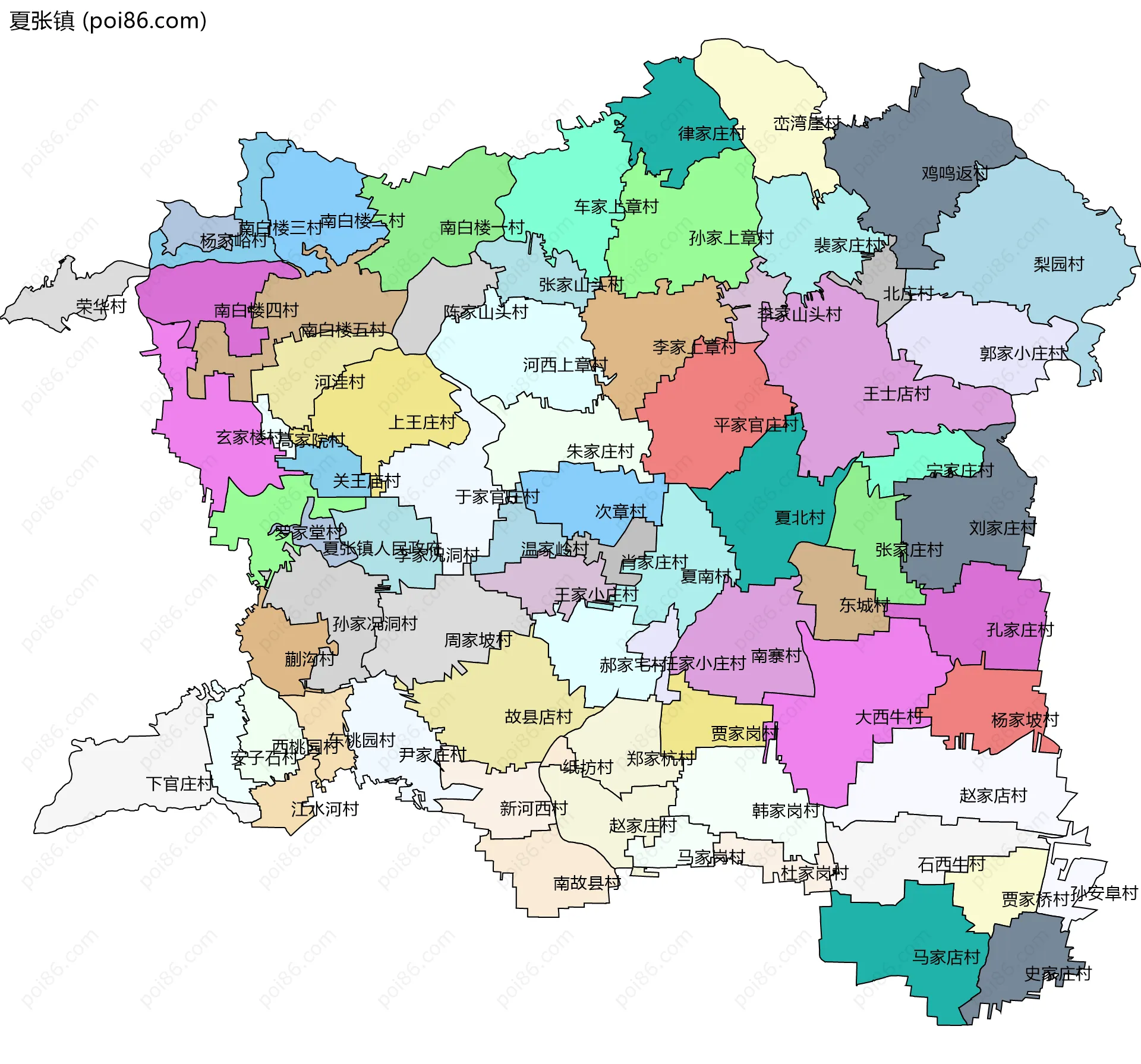夏张镇边界地图(五级行政区划)