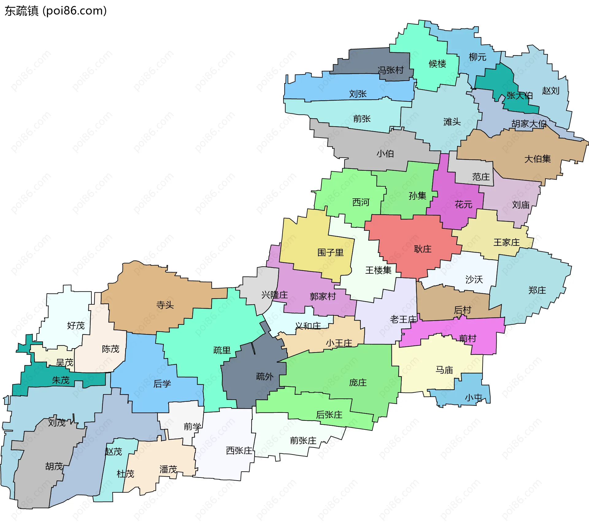 东疏镇边界地图(五级行政区划)