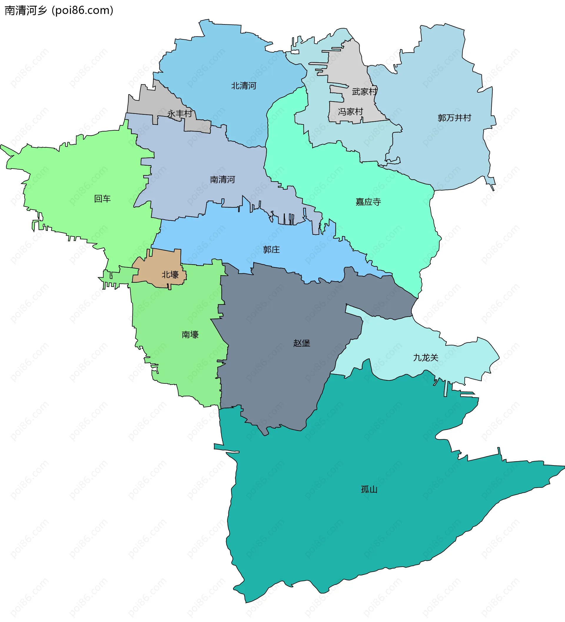 南清河乡边界地图(五级行政区划)