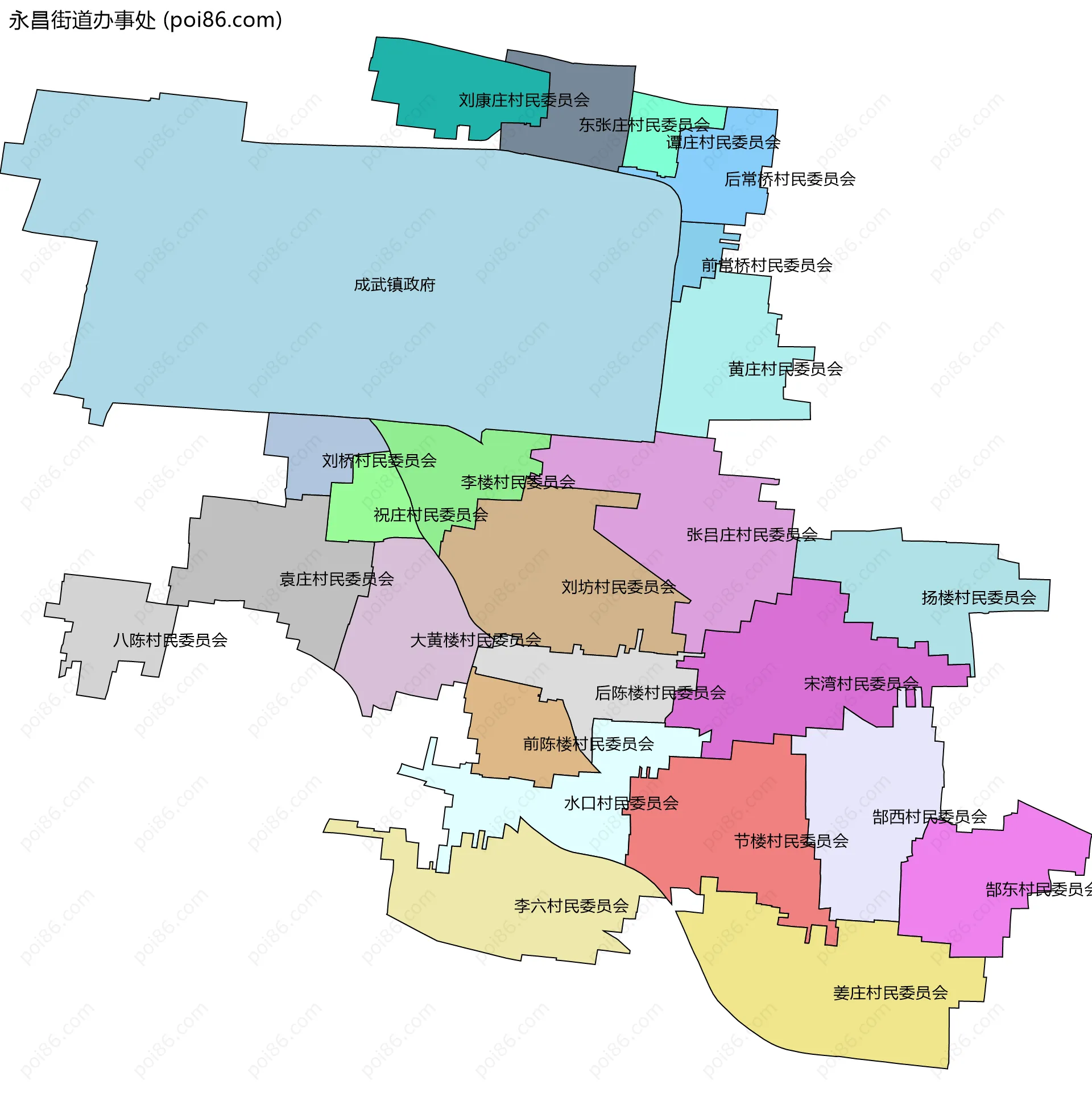 永昌街道办事处边界地图(五级行政区划)