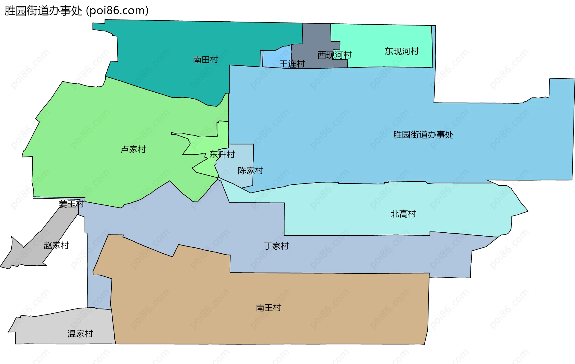 胜园街道办事处边界地图(五级行政区划)