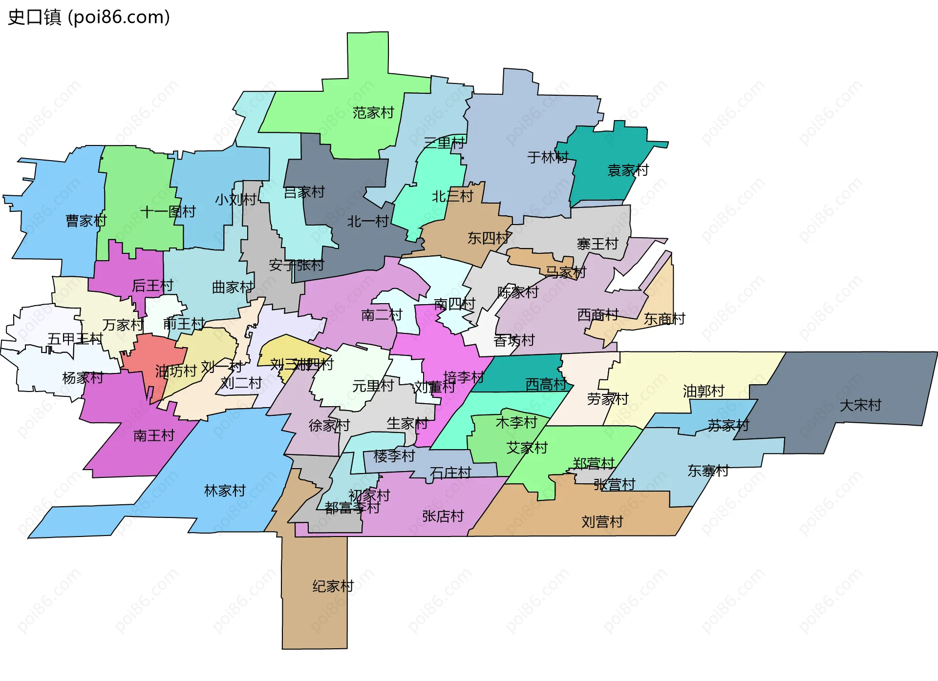 史口镇边界地图(五级行政区划)